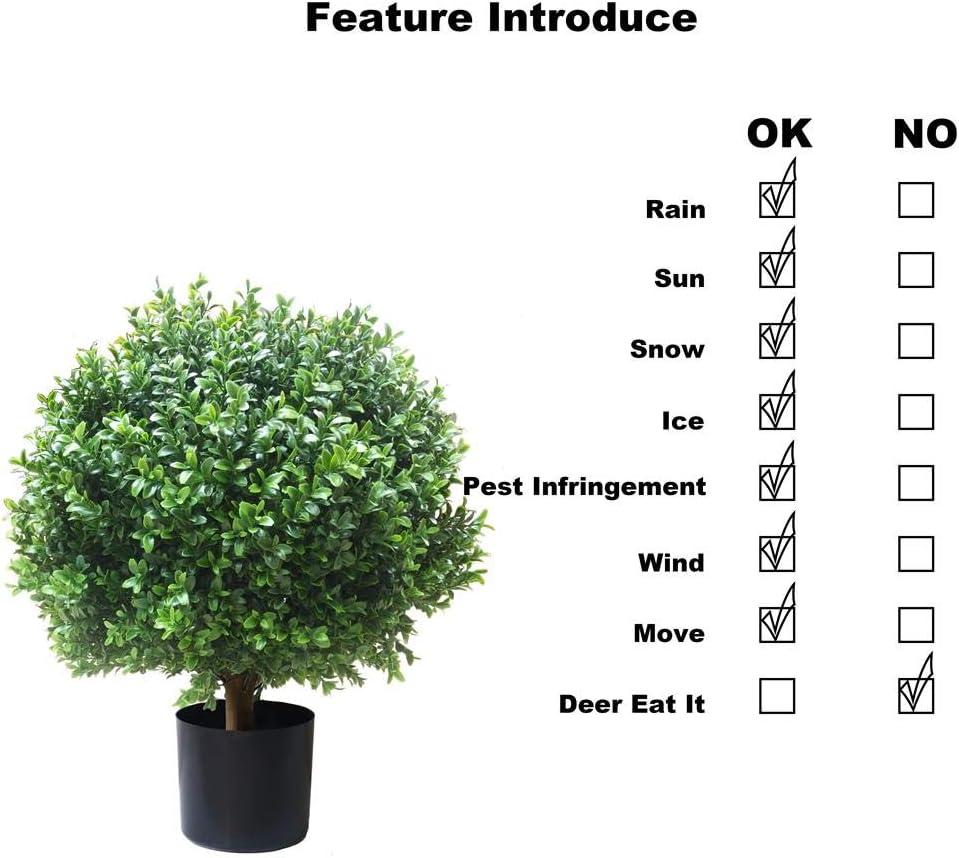 24'' Green Plastic Potted Boxwood Topiary Set