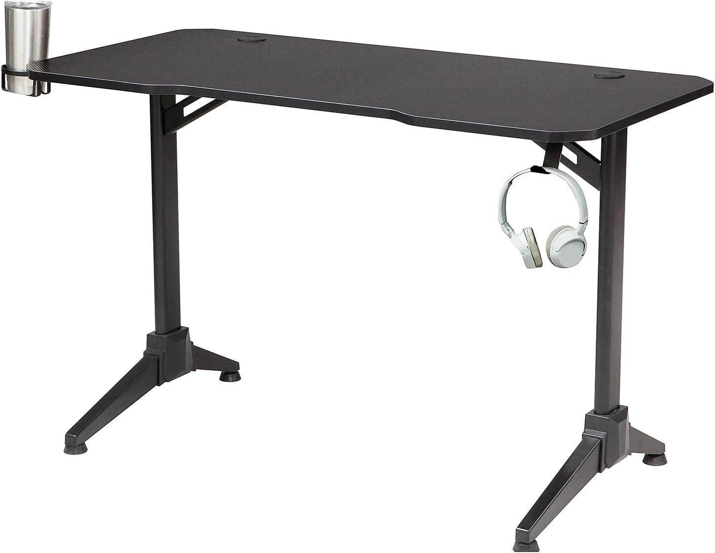 47.2" T-shaped Black Metal Gaming Desk with Cup Holder & Headphone Hook