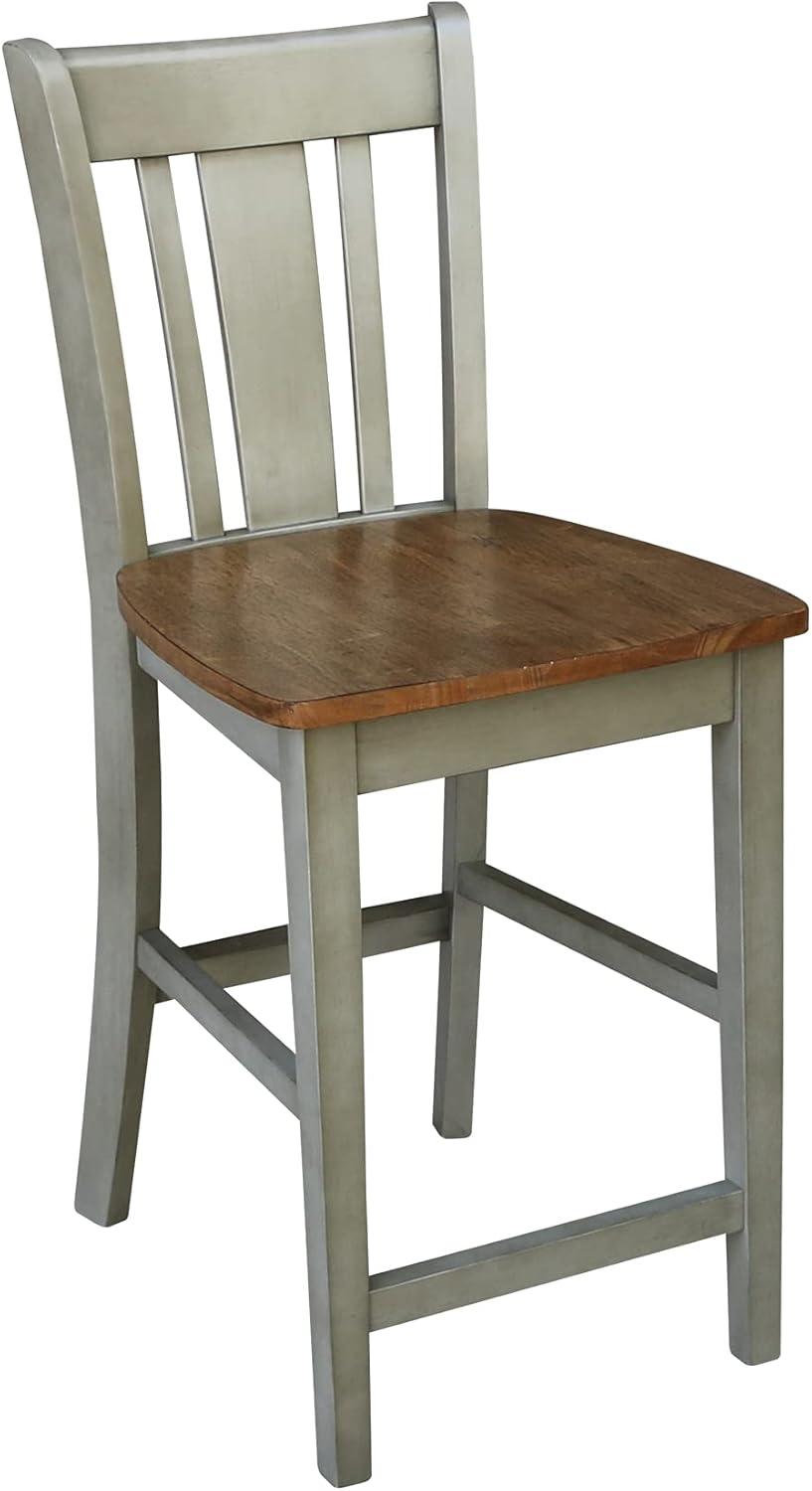 Distressed Hickory and Stone 24" Solid Wood Counter Stool