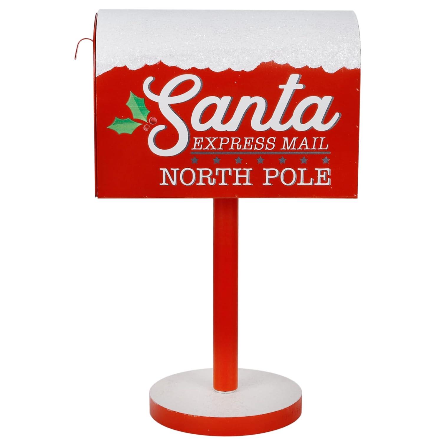 Christmas Decorations Santa Mailbox, 15.5" H x 9.5" W Express Mail to North Pole Metal Letter Box, Christmas Decorative Box for Home Room Indoor Outdoor Front Door Xmas Holiday Party