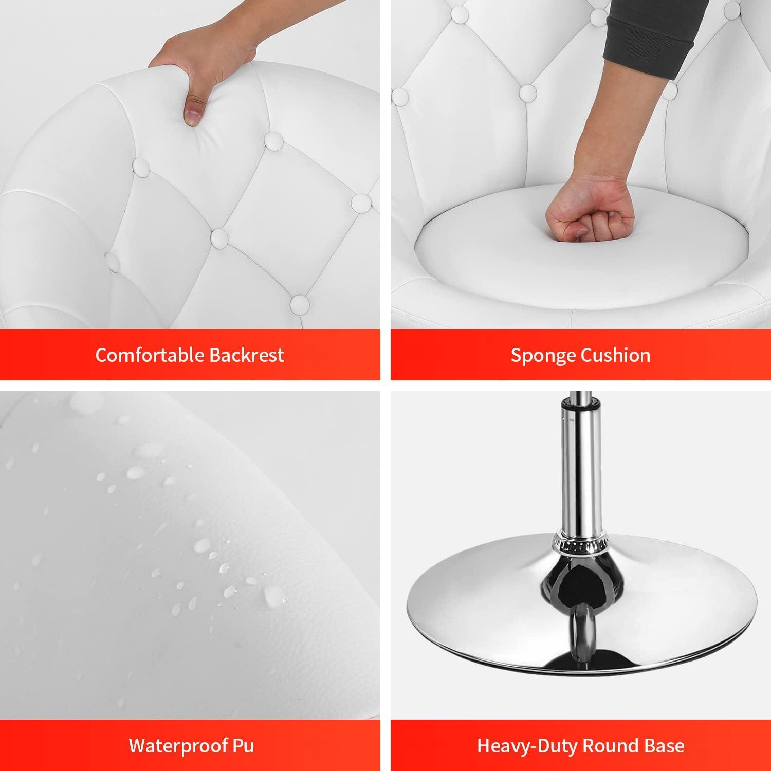 Costway 1PC Adjustable Modern Swivel Round Tufted Back Accent Chair PU Leather Black