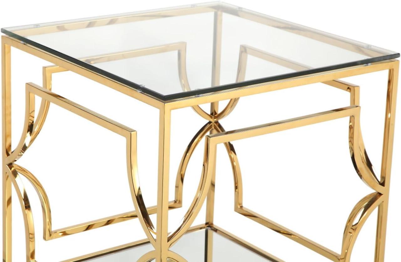 American Home Classic Edward Modern Metal/Glass Side Table in Brushed Brass