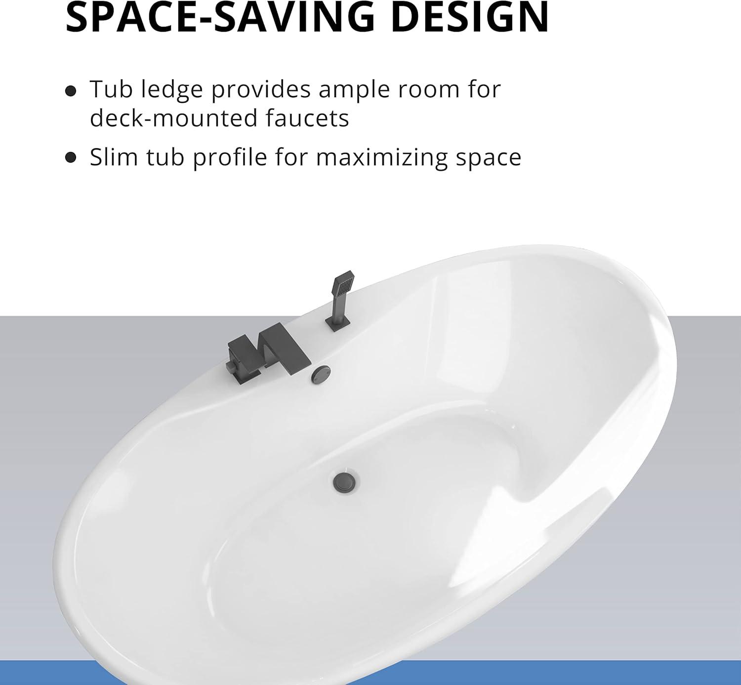 60" L x 32" W Free Standing Soaking Acrylic Bathtub