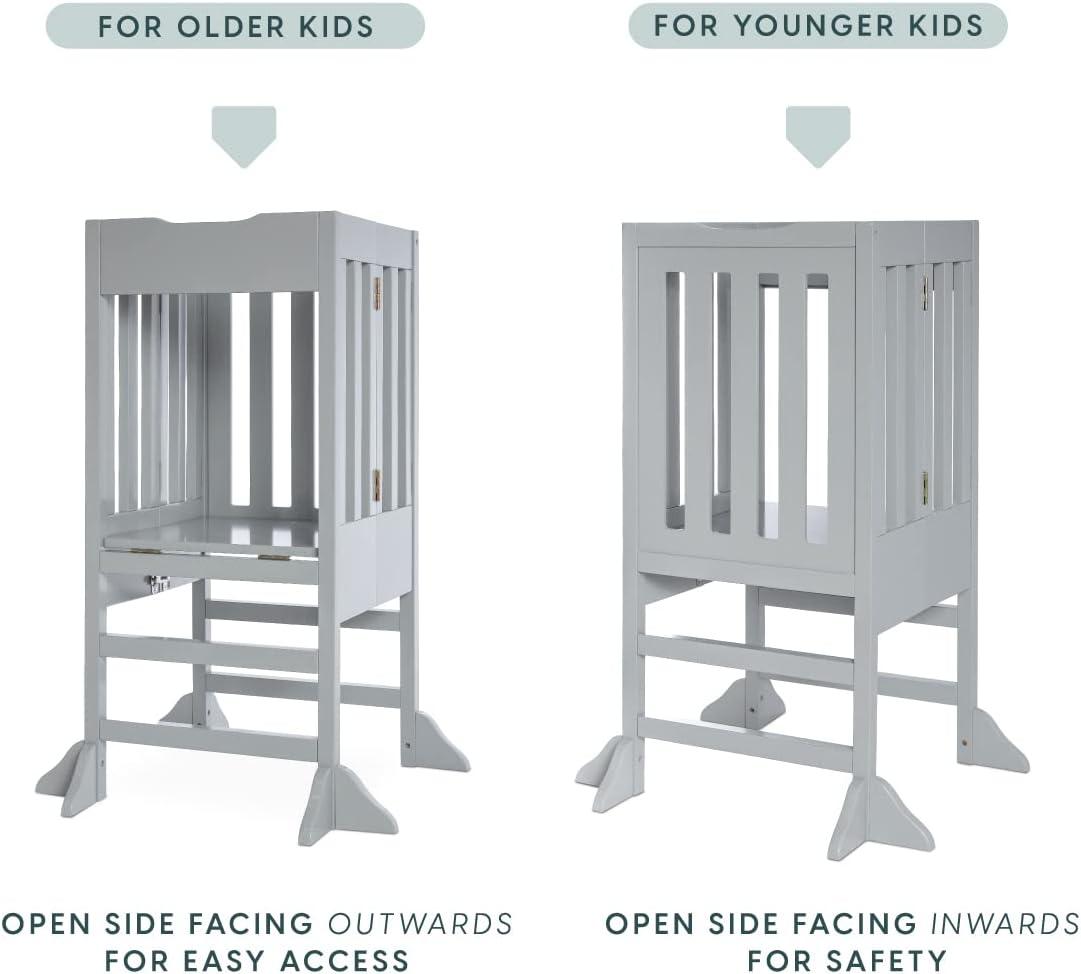 Milliard Kids Kitchen Step Stool Helper, Foldable – for Kids and Toddlers - Wooden (Grey)