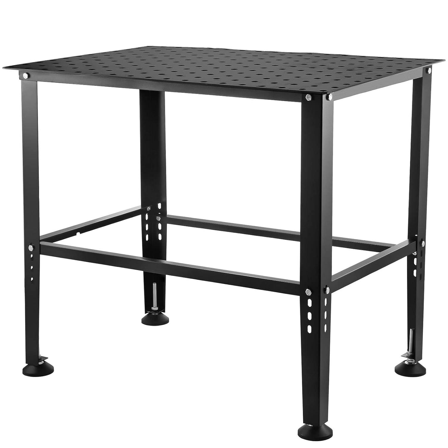VEVOR Welding Table, 36" x 24" Adjustable Workbench, 0.12" Thick Industrial, 600lb Load Capacity, Heavy Duty Carbon Steel, Gray Steel With Accessories