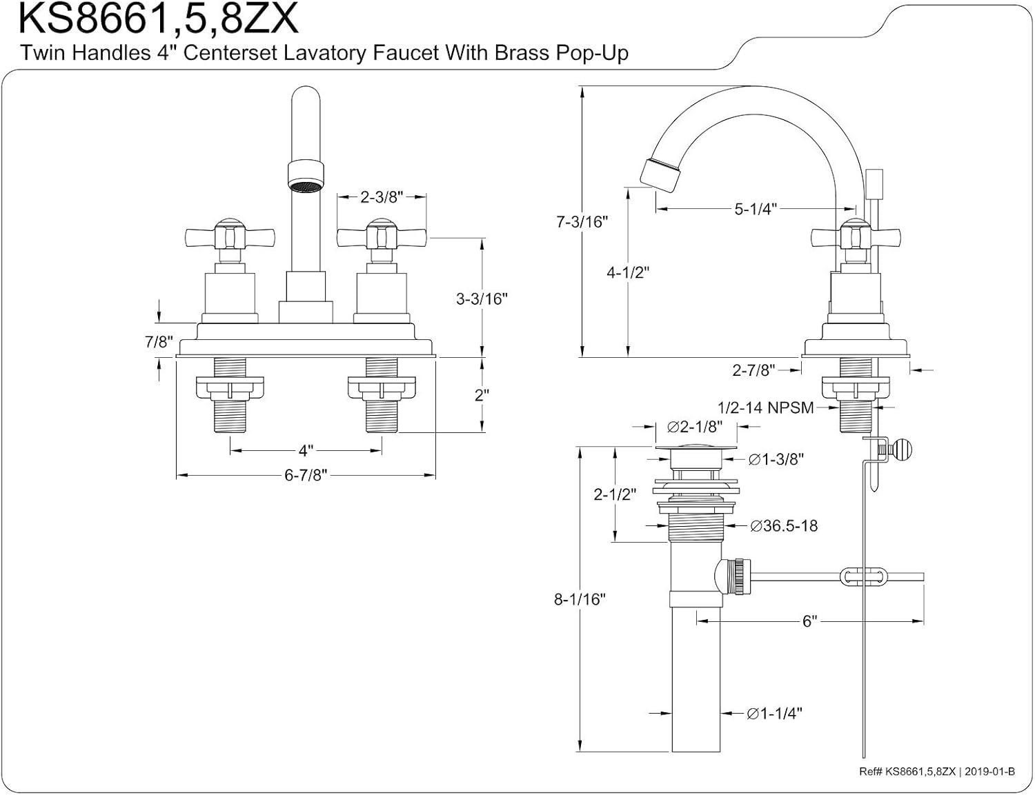 Kingston Brass Millennium Two-Handle 3-Hole Deck Mount 4" Centerset Bathroom Faucet with Brass Pop-Up