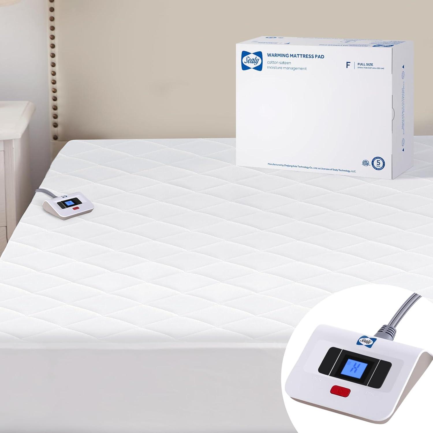 Full Size White Quilted Cotton Heated Mattress Pad