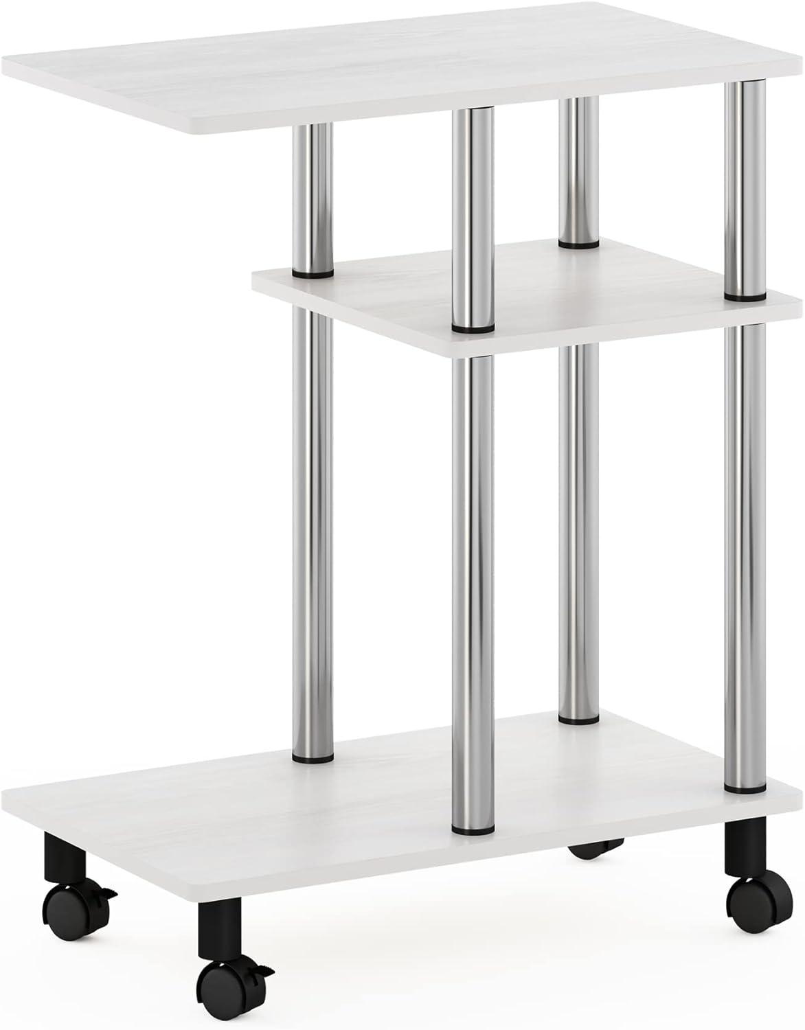 Furinno Turn-N-Tube U Shape Sofa Side Table with Casters, White Oak, Stainless Steel Tubes