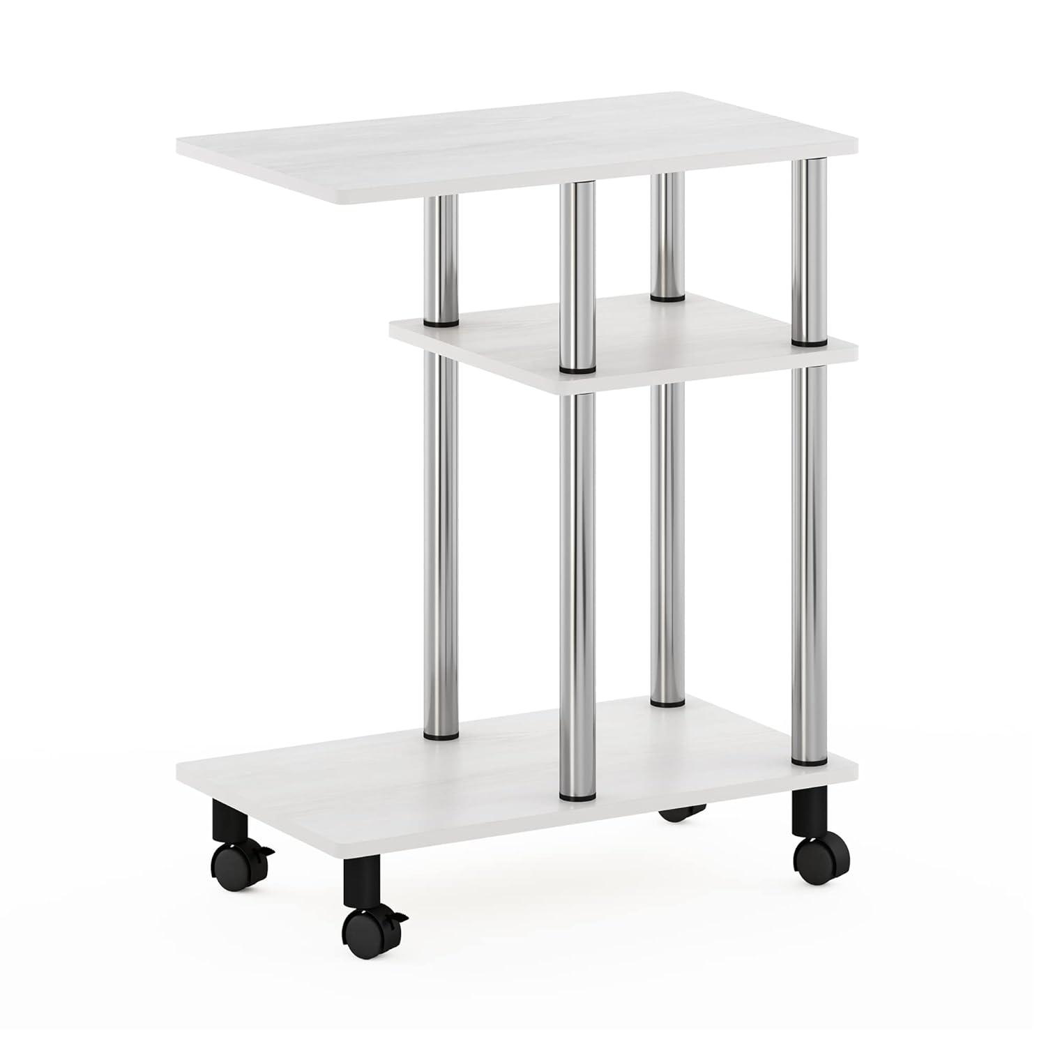 Turn-N-Tube U Shape Sofa Side Table with Casters, White Oak & Stainless Steel Tubes