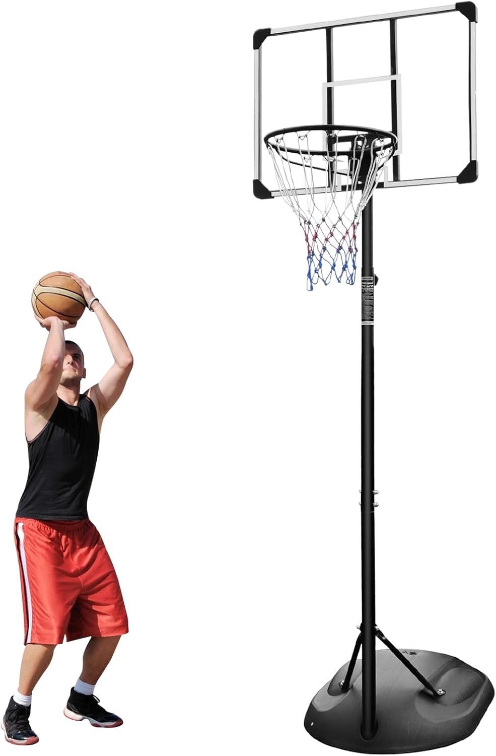 32'' Portable Basketball Hoop System, Upgraded SEGMART Indoor Outdoor Basketball Goal with 7.5ft-9.2ft Height Adjustable, Basketball Hoop Stand with 2 Wheels, Fillable Base for Youth Adults