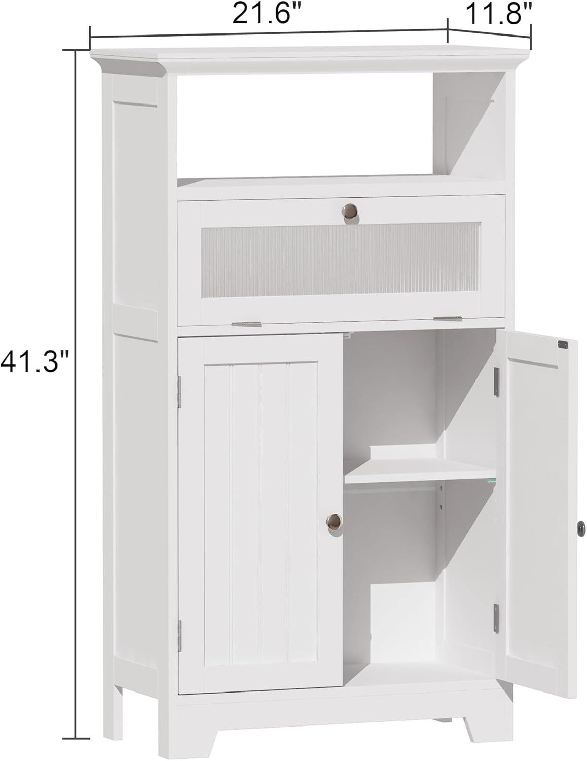 White MDF Bathroom Cabinet with Adjustable Shelving and Flip Glass Drawer