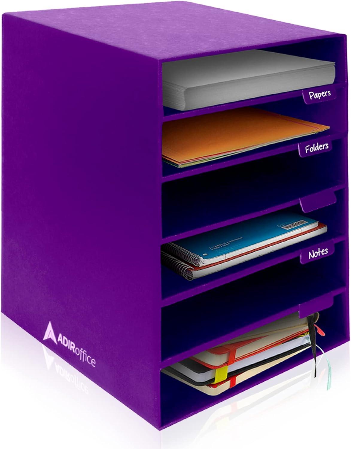 AdirOffice 6-Shelf Paper Organizer/Storage for Home, School, Classrooms, or Office, Purple