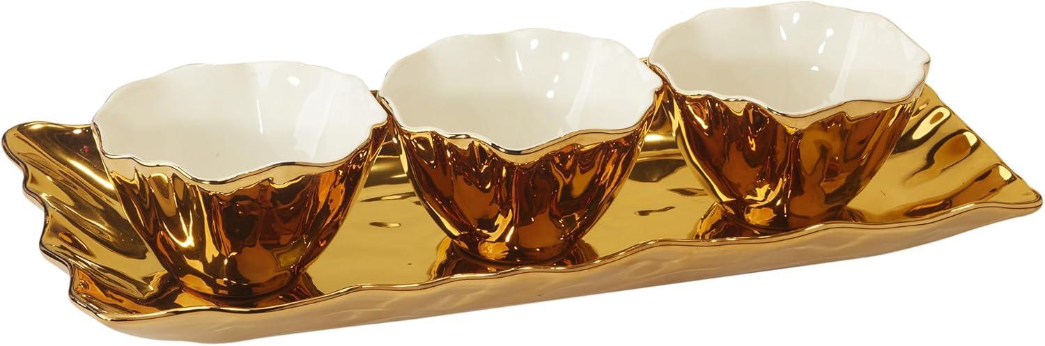 Gold Coast 4-Piece Scalloped Ceramic Tray and Bowls Set