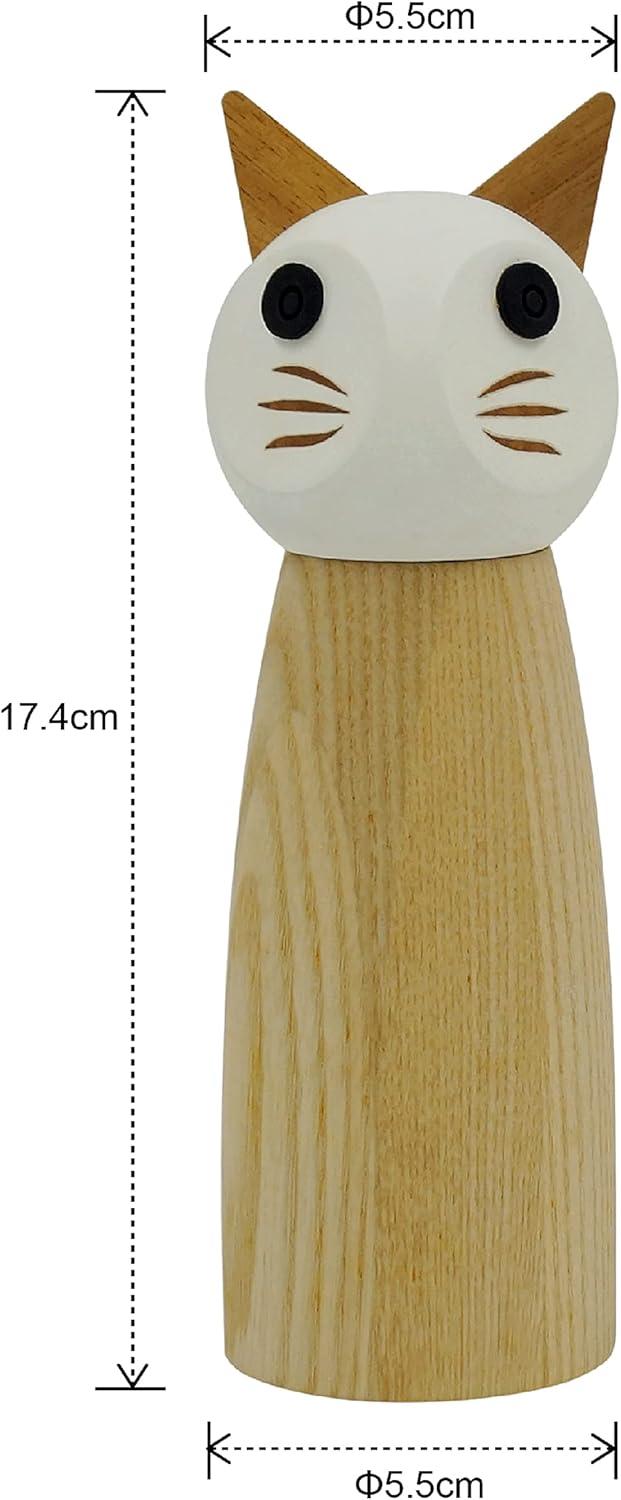 Cat-Shaped Wooden Salt and Pepper Mill Grinder