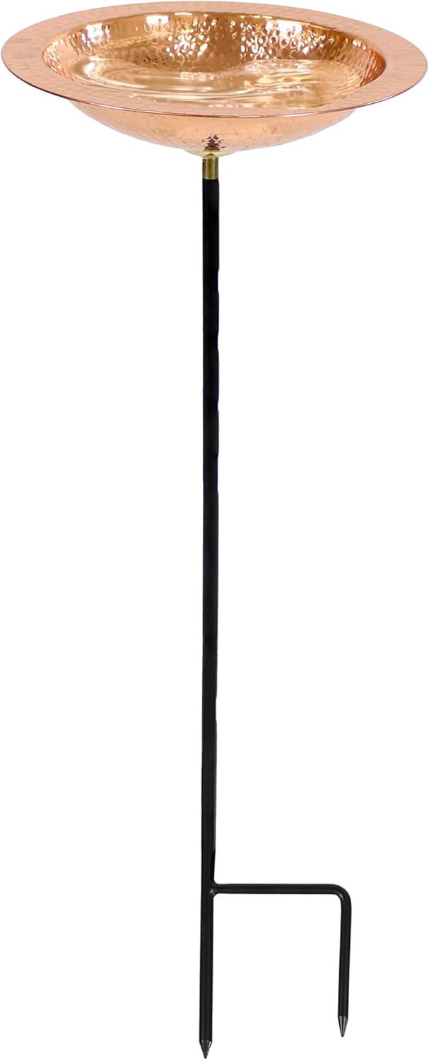 Sunnydaze Outdoor Hand-Hammered Standing Bird Bath or Bird Feeder with Stake - Copper - 33" H