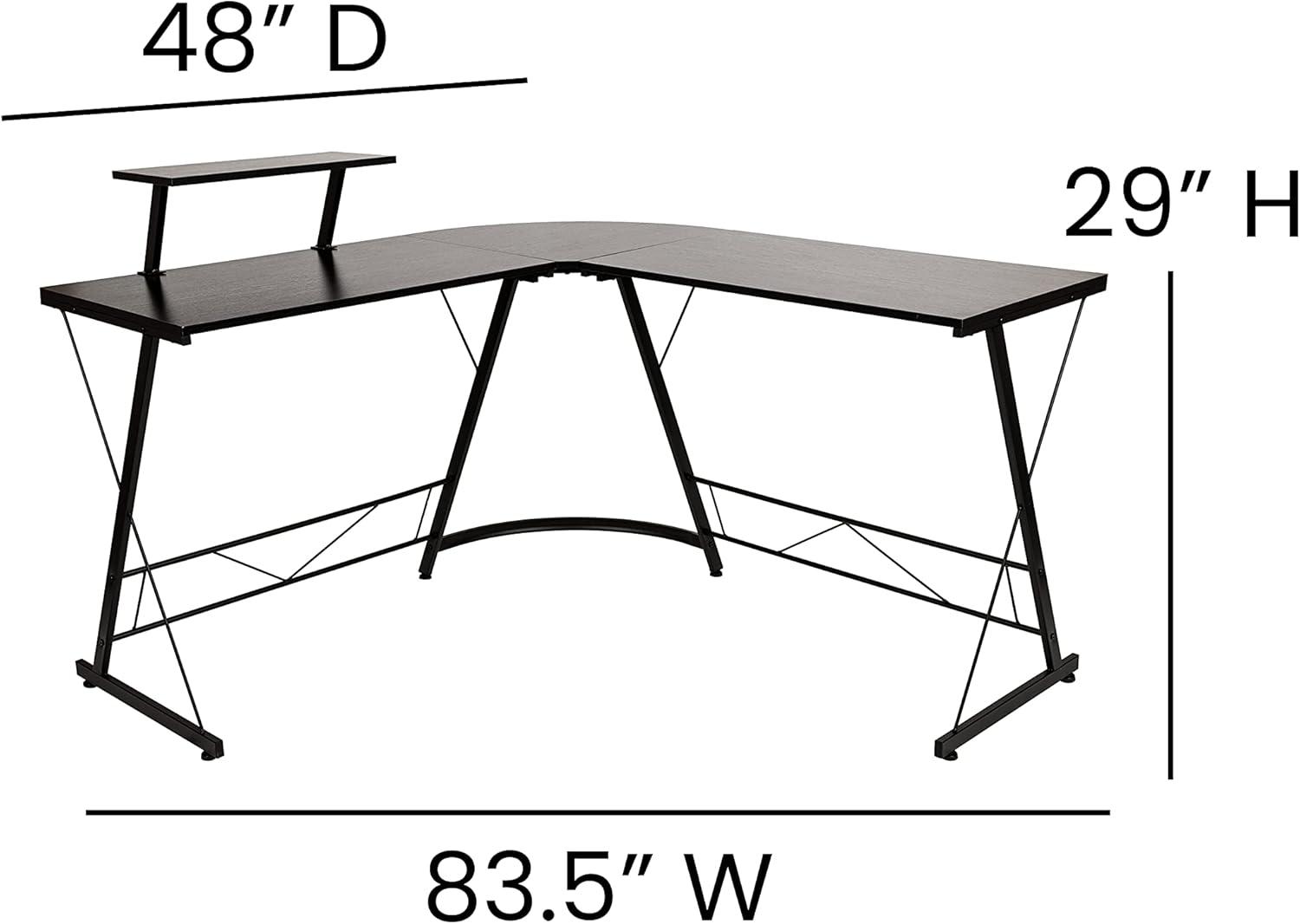 Flash Furniture L-Shaped Desk 71.5" Computer Corner Desk, Home Office Corner Desk, Gaming Desk, Space Saving, Easy to Assemble, Black/Black