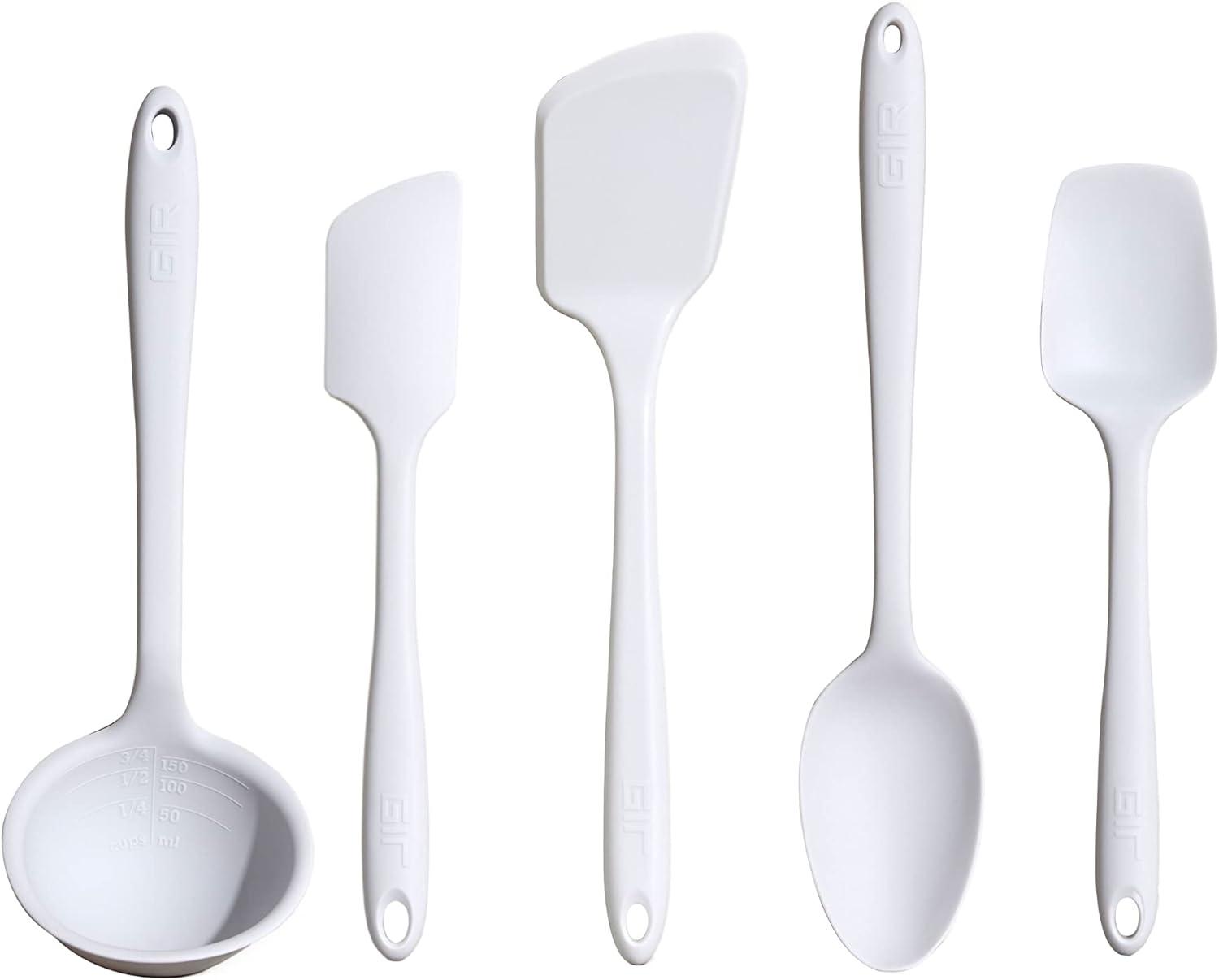 GIR: Get It Right 5 Piece Silicone Cooking Utensils Set - Ladle, Spatula, Flip, Spoon & Spoonula, Non-Stick, Heat Resistant, Dishwasher Safe, Silicone Kitchen Utensils, BPA & BPS Free - Studio White