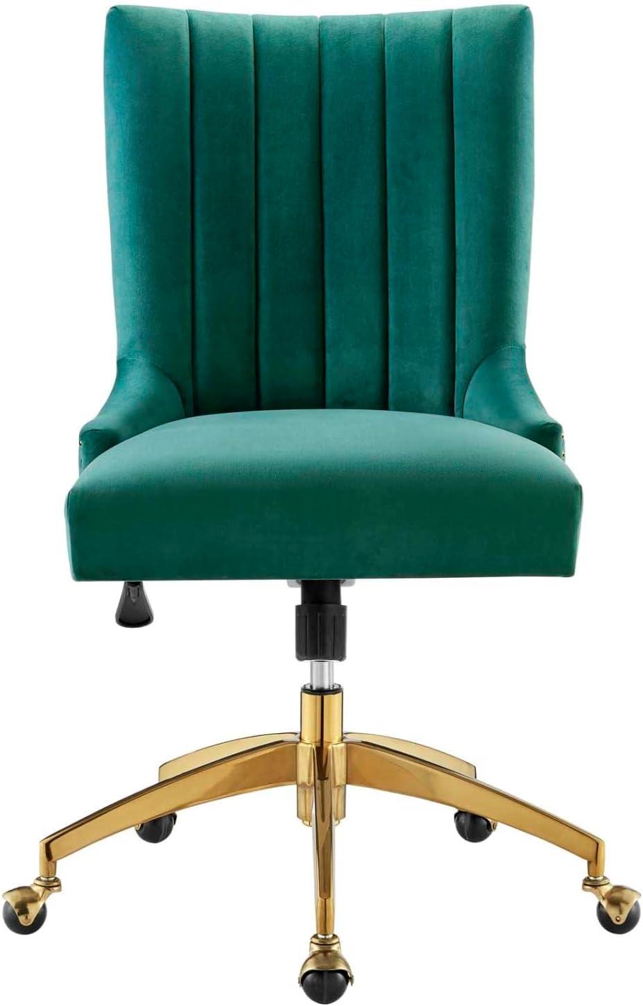 Empower Channel Tufted Performance Velvet Office Chair Gold Teal - Modway: Swivel Desk Chair with Casters, Adjustable Height