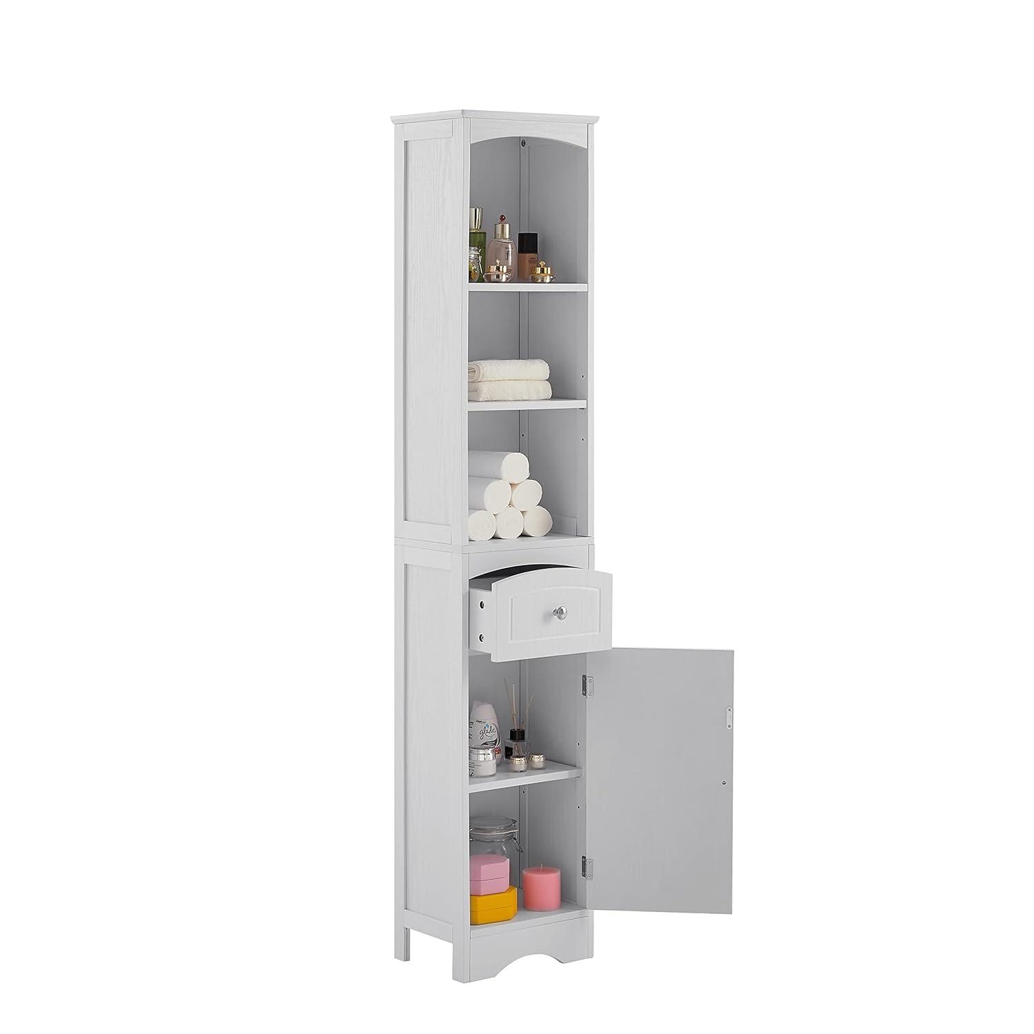 Bellemave Tall Bathroom Storage Cabinet, Freestanding Storage Cabinets with Drawer & Adjustable Shelf, Narrow Tall Cupboard for Bath Room（White）