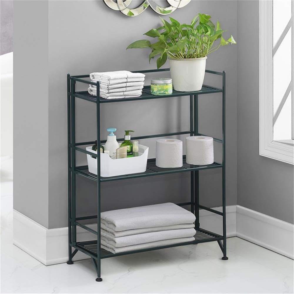 Convenience Concepts Xtra Storage 3 Tier Wide Folding Metal Shelf, Forest Green
