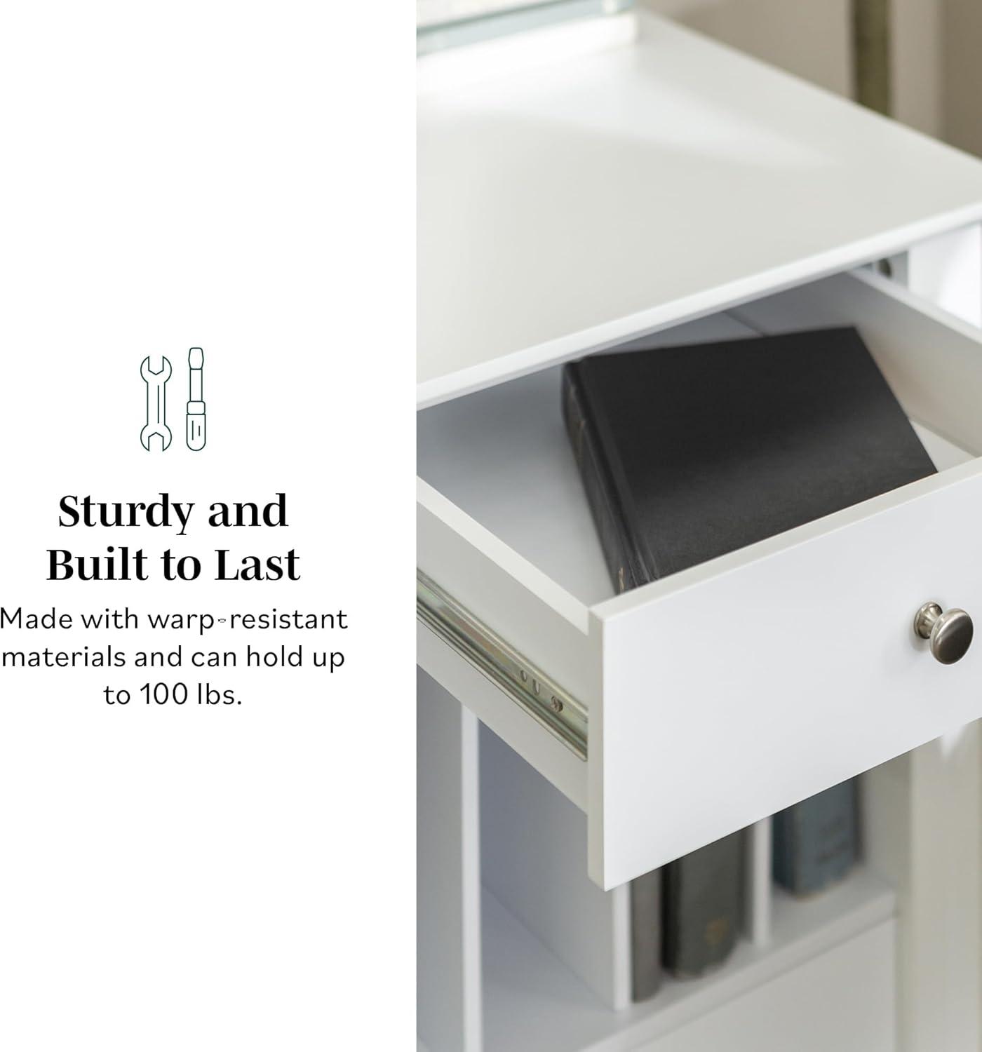 Walker Edison Modern Wood Computer Desk with Keyboard Tray and Drawers, White