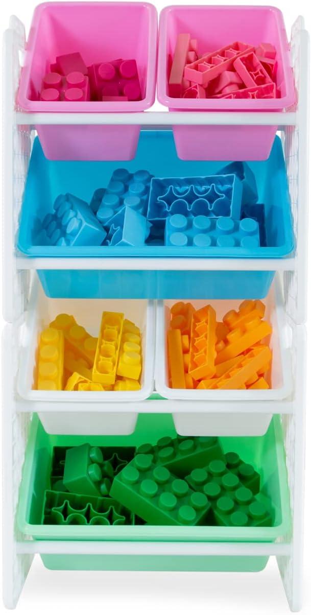 UNiPLAY Toy Organizer With 6 Removable Storage Bins and Block Play Panel, Multi-Size Bin Organizer