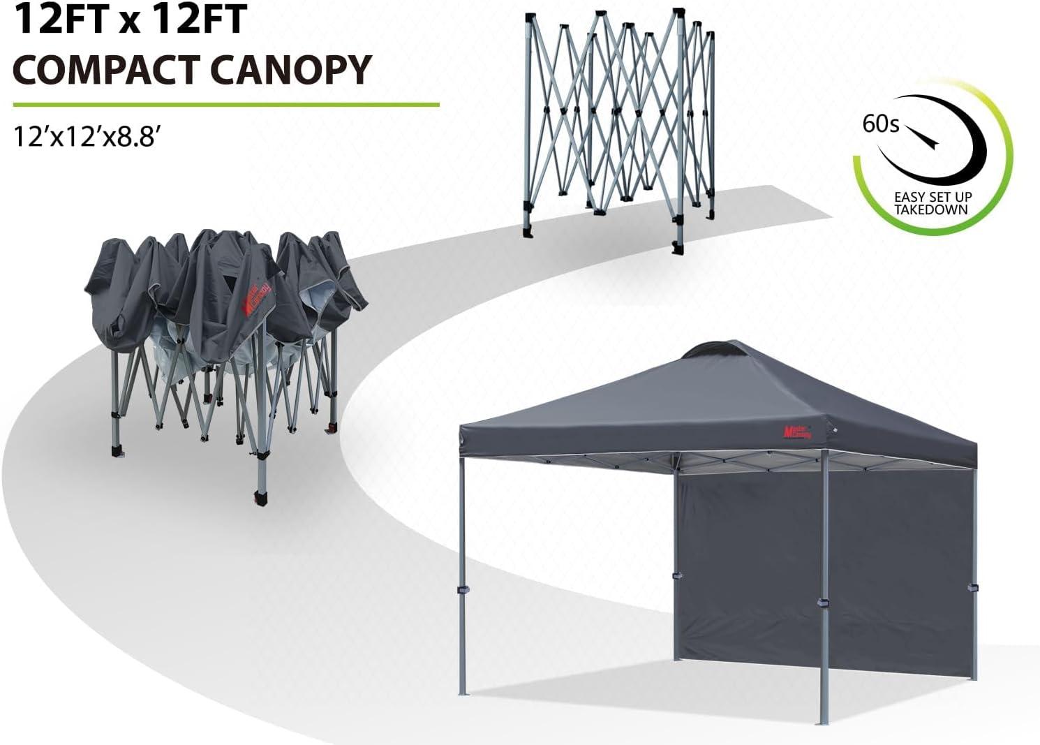 Durable Dark Grey 12x12 Pop-Up Canopy Tent with Roller Bag