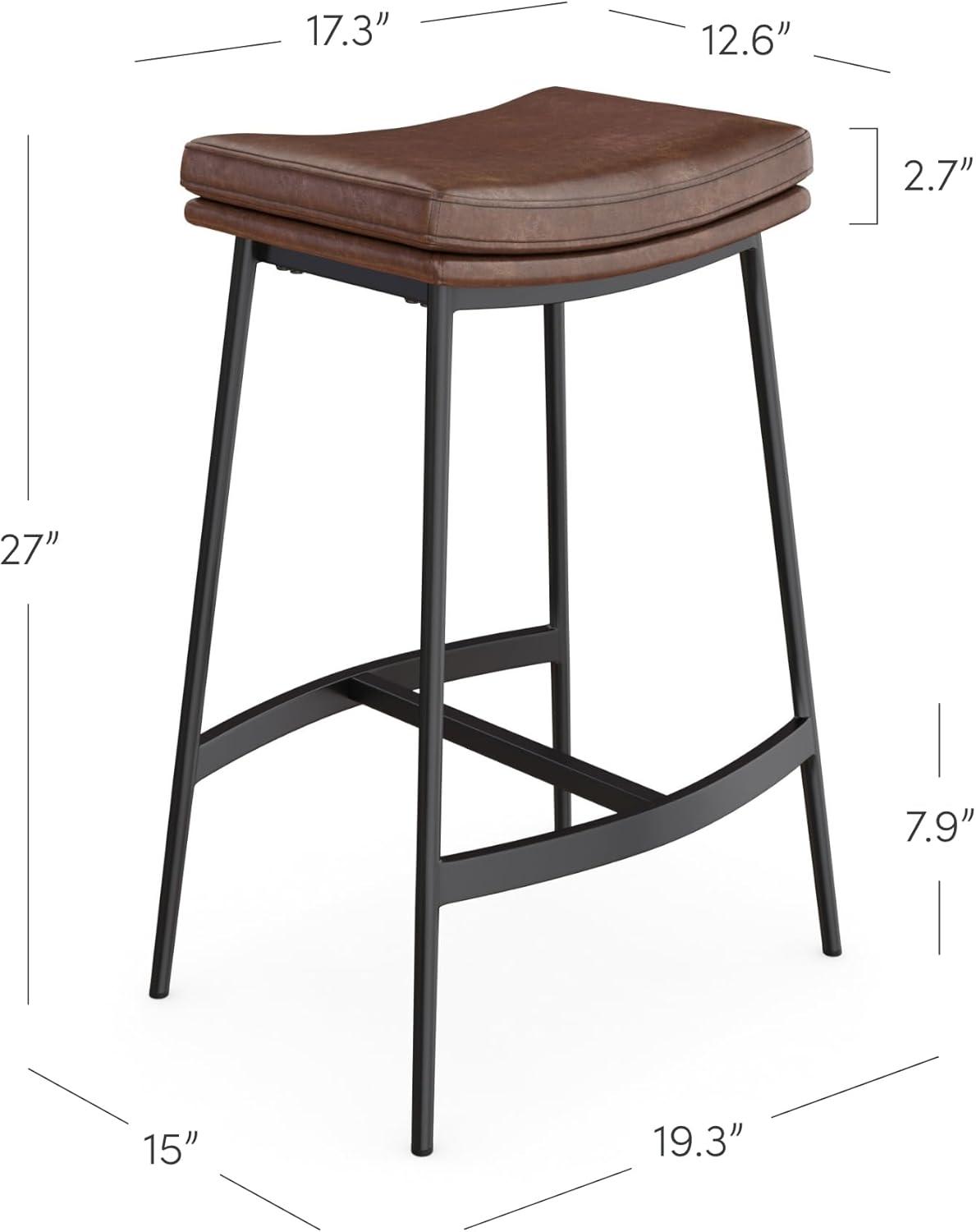 Upholstered Counter Height Metal Barstool Vintage Brown/Matte Black - Nathan James: Faux Leather, Modern Farmhouse Kitchen, 275 lbs Limit