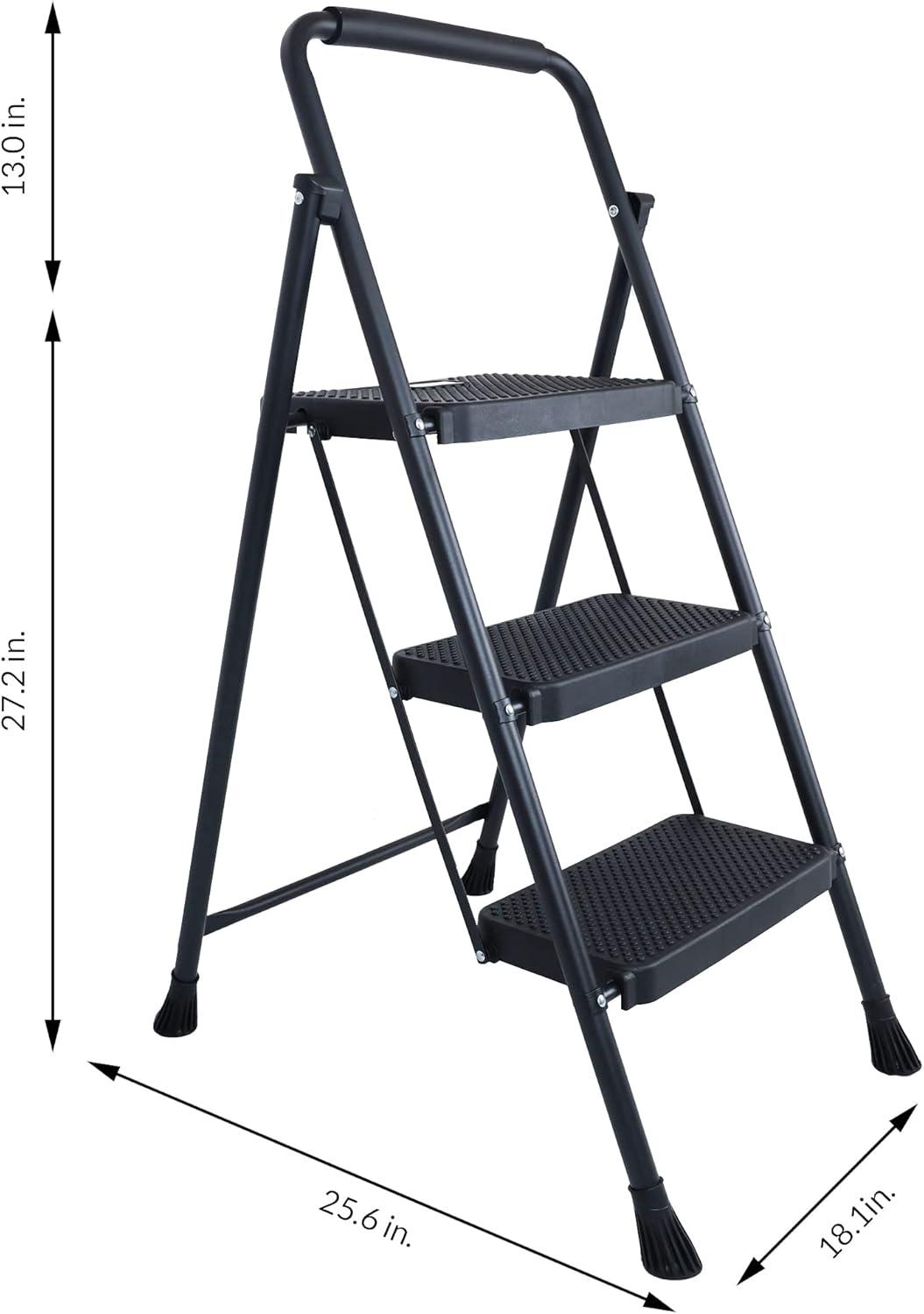 Folding Step Stool with Wide Anti-Slip Pedal, ​330​lbs Sturdy Steel Ladder, 3-Step