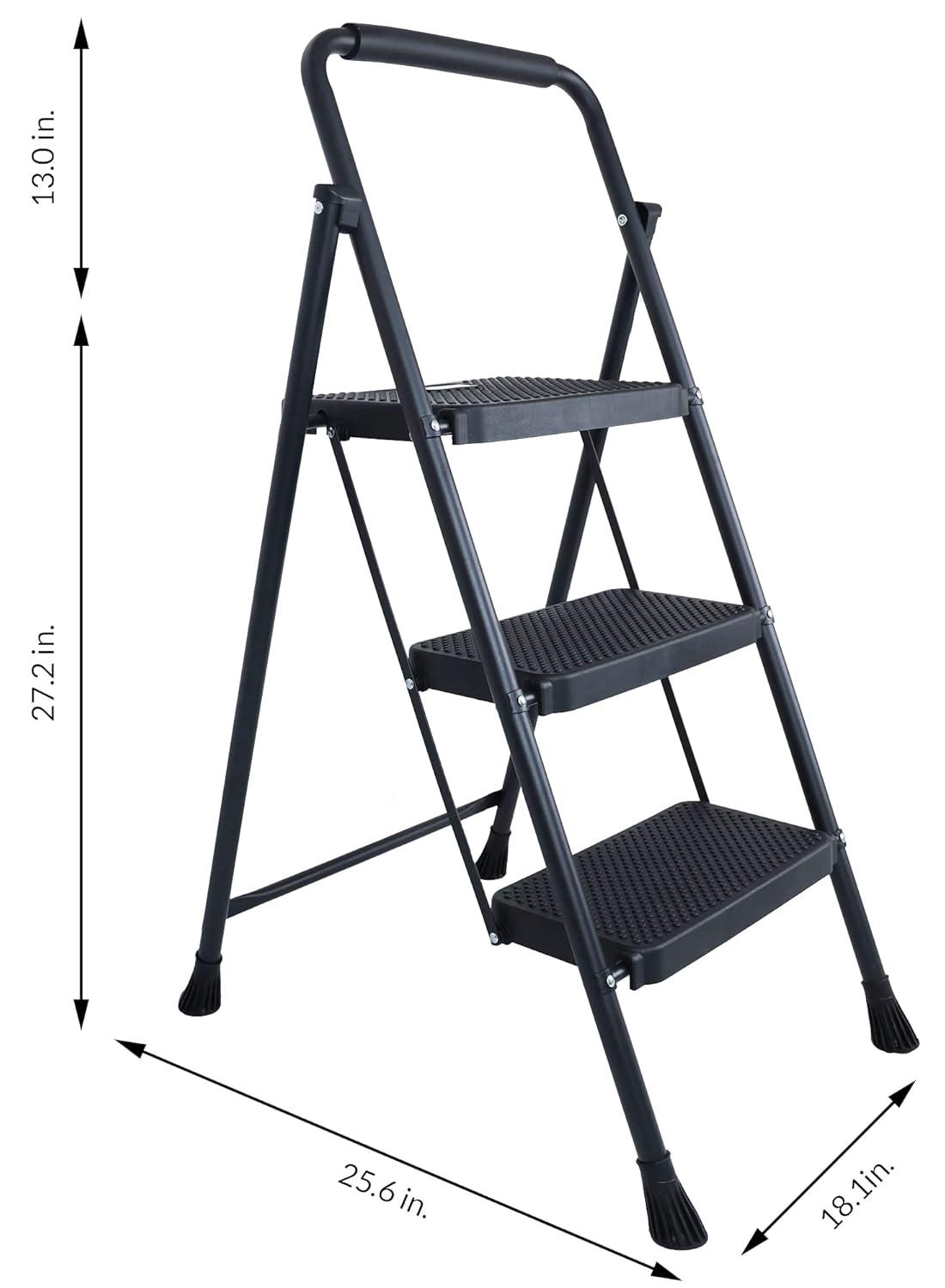 Folding Step Stool with Wide Anti-Slip Pedal, ​330​lbs Sturdy Steel Ladder, 3-Step