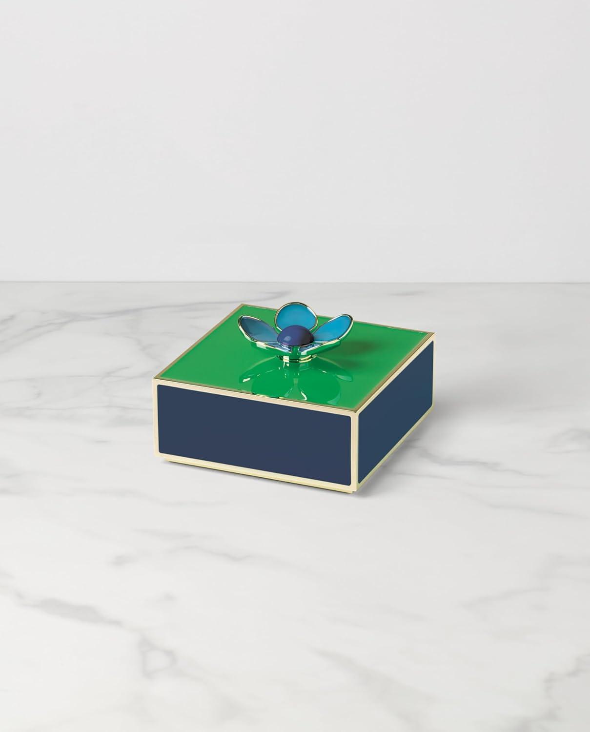 Green and Navy Floral Stainless Steel Keepsake Box