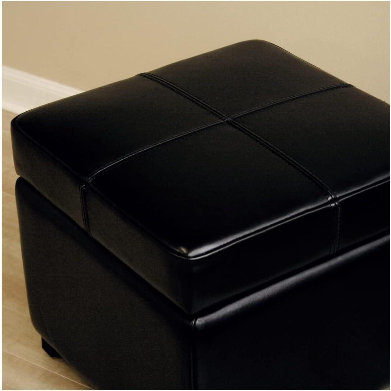 Full Leather Storage Cube Ottoman - Baxton Studio