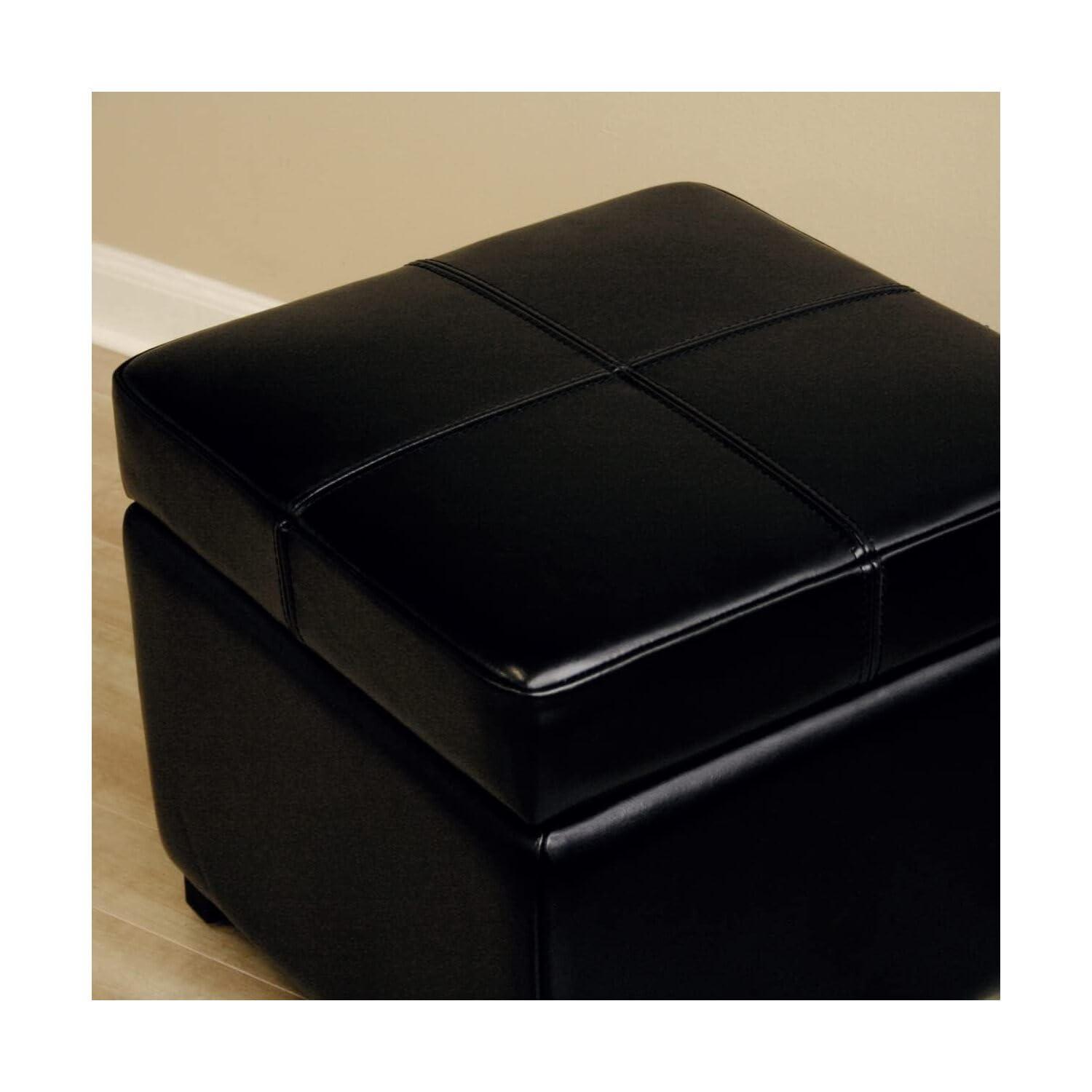 Full Leather Storage Cube Ottoman Black - Baxton Studio: Faux Leather, Wood Frame, No Assembly Required