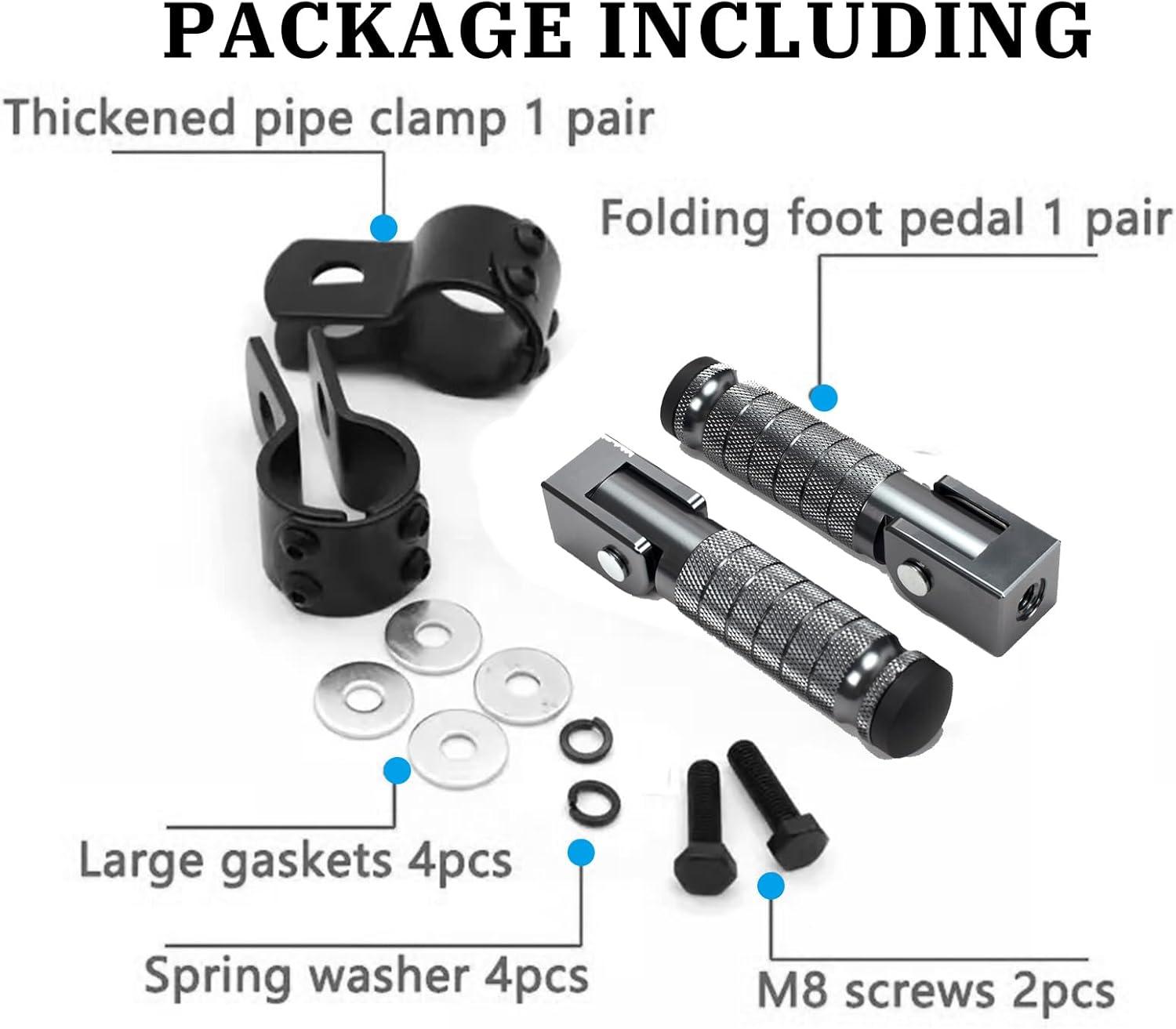 XINGWU M8 Motorcycle Foot Pegs 90 Degree Foldable Footpegs CNC Anti-Skid Footrest Universal for Yamaha Honda Suzuki Aprilia Electric Car Motorbike Mini Bike Dirt Pit Bike Passenger Pedal (Black)