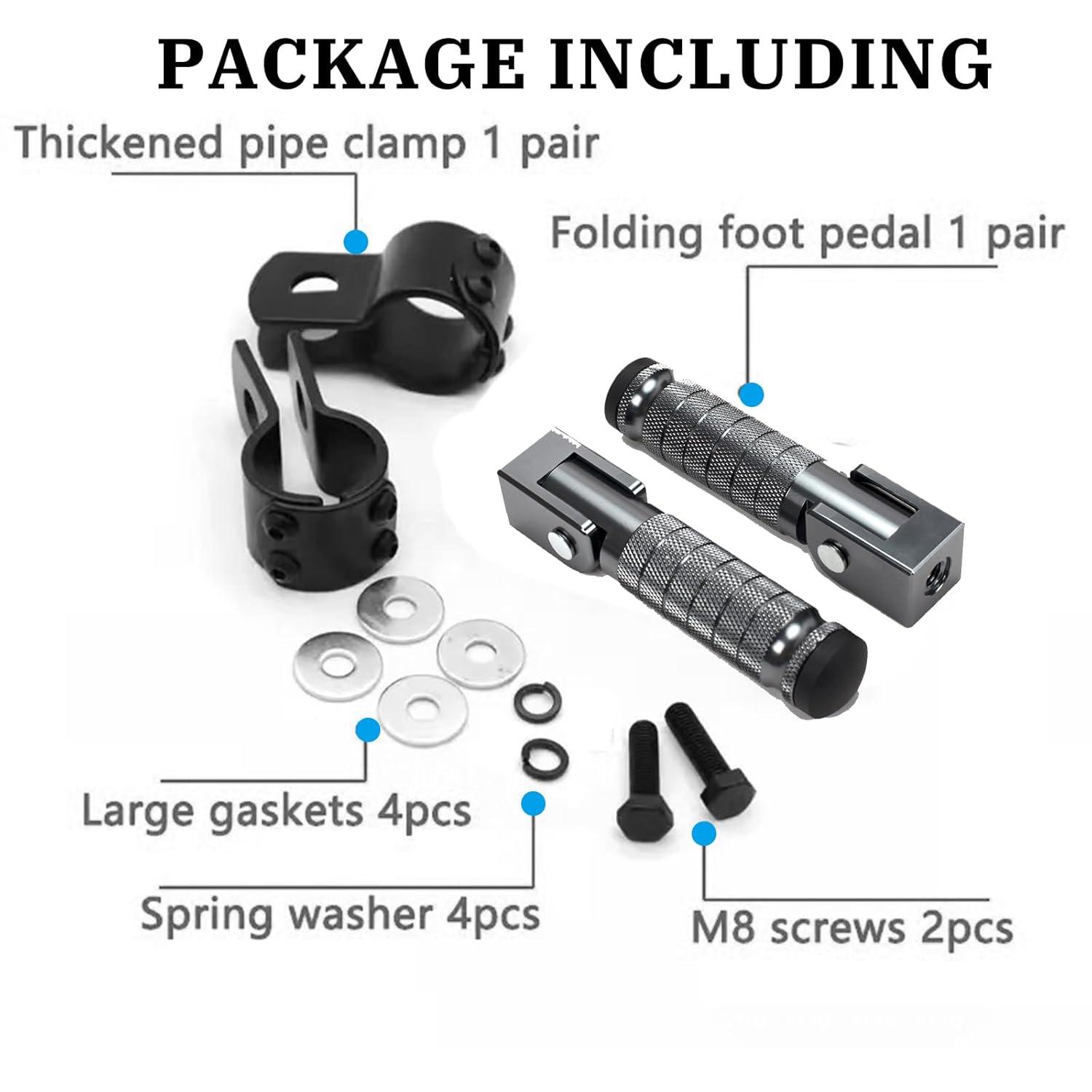 XINGWU M8 Motorcycle Foot Pegs 90 Degree Foldable Footpegs CNC Anti-Skid Footrest Universal for Yamaha Honda Suzuki Aprilia Electric Car Motorbike Mini Bike Dirt Pit Bike Passenger Pedal (Black)