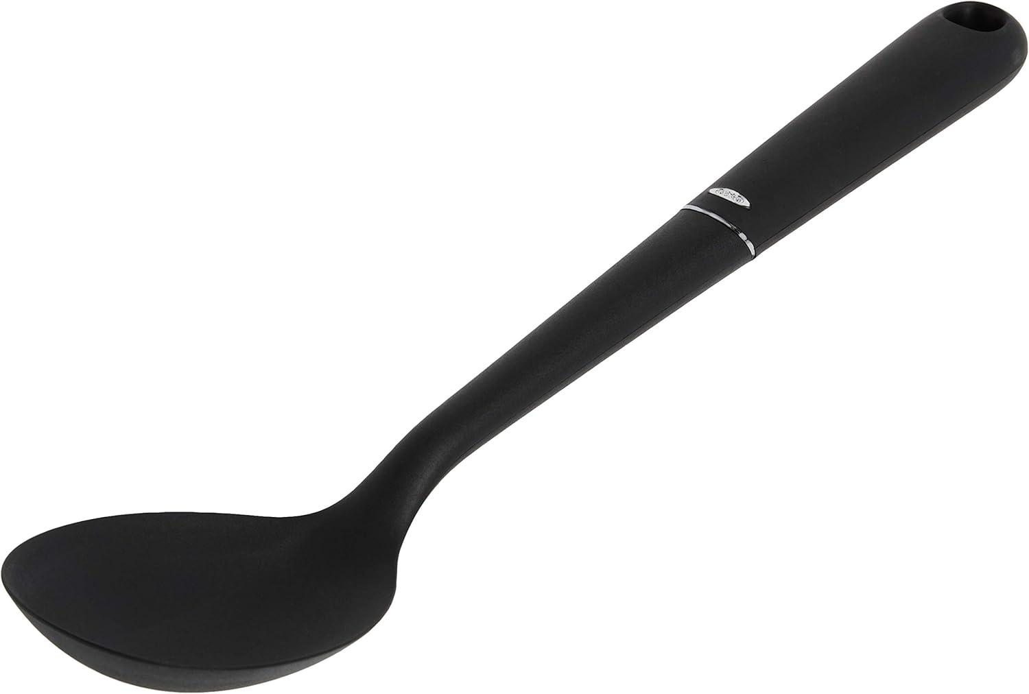 Black Nylon Cooking Spoon with Metal Accents