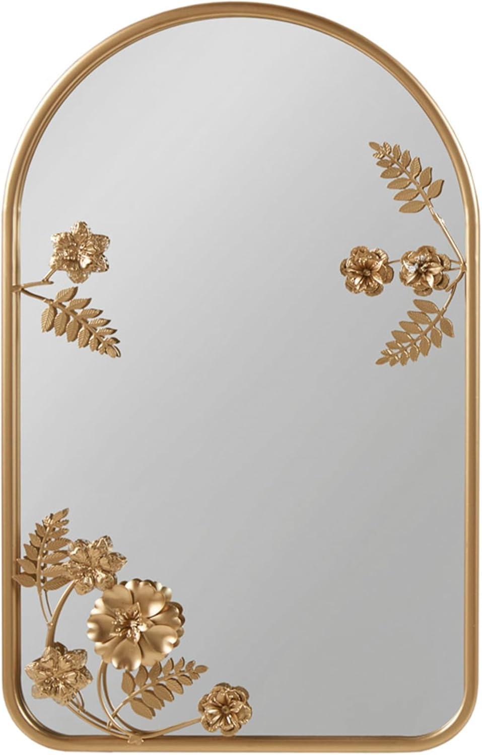 Adaline Arched Metal Floral Wall Mirror Gold - Madison Park: Luxury Glam Decor, Iron Frame, No Assembly