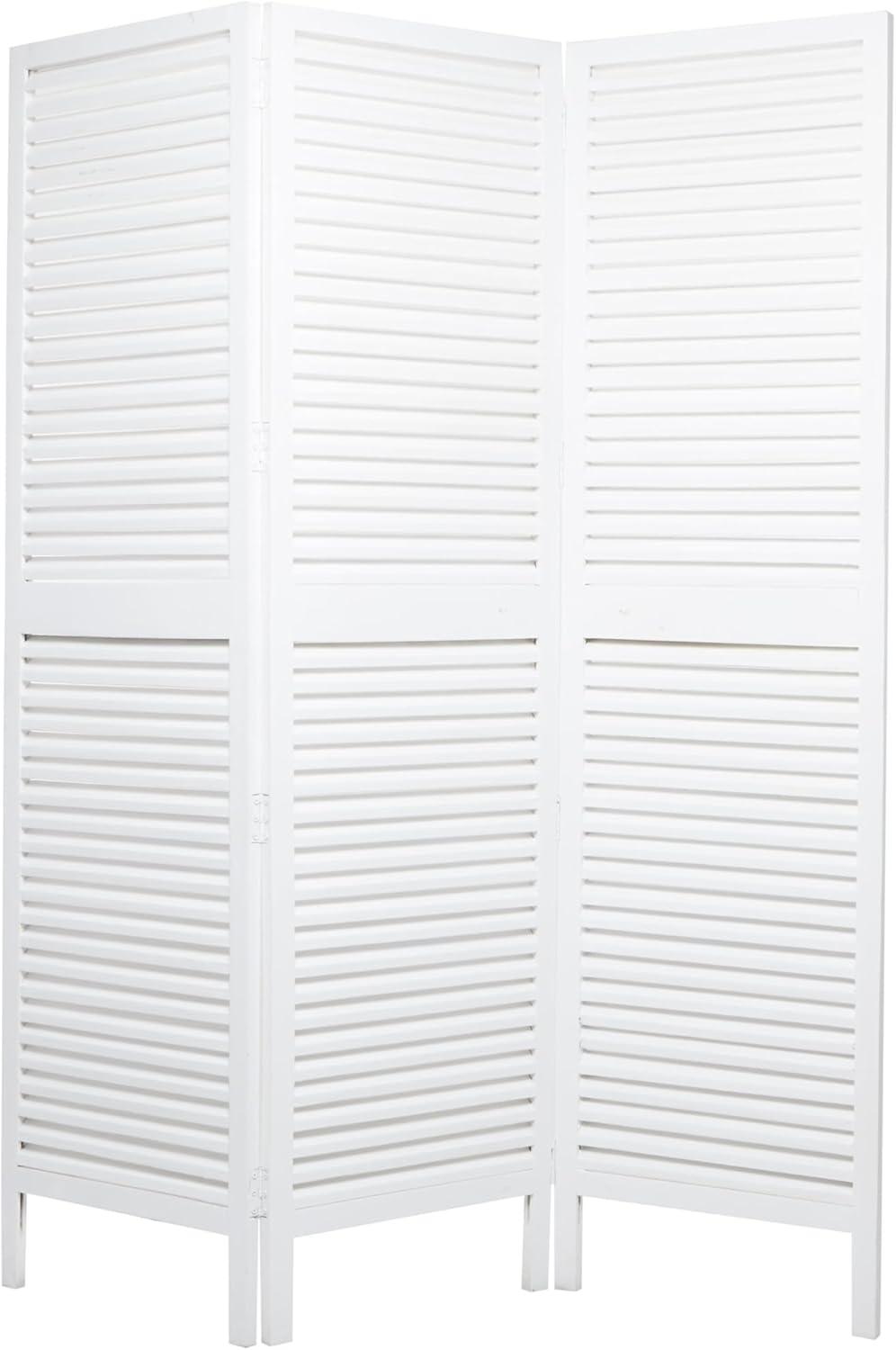 Deco 79 Wood Partition Room Divider Screen Washed Shutter Top 3 Panel Privacy Screen with Gray Distressing, Room Partition 47" x 1" x 67", White