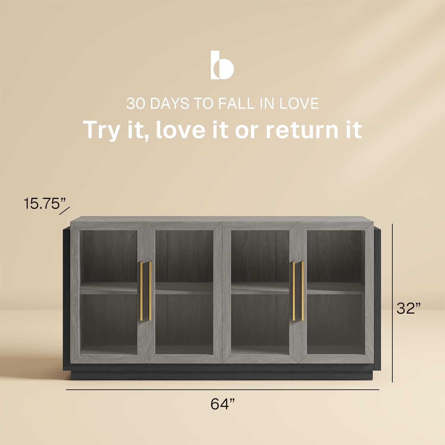 BELLEZE Sideboard Buffet Cabinet, Modern Wood Glass-Buffet-Sideboard with Storage, Console Table for Kitchen, Dinning Room, Living Room, Hallway, or Entrance - Brixston (Grey)