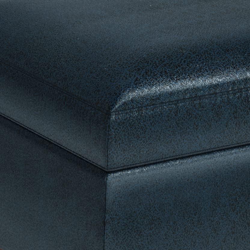 Simpli Home Owen 36" Wd. Small Rectangular Storage Ottoman in Distressed Dark Blue