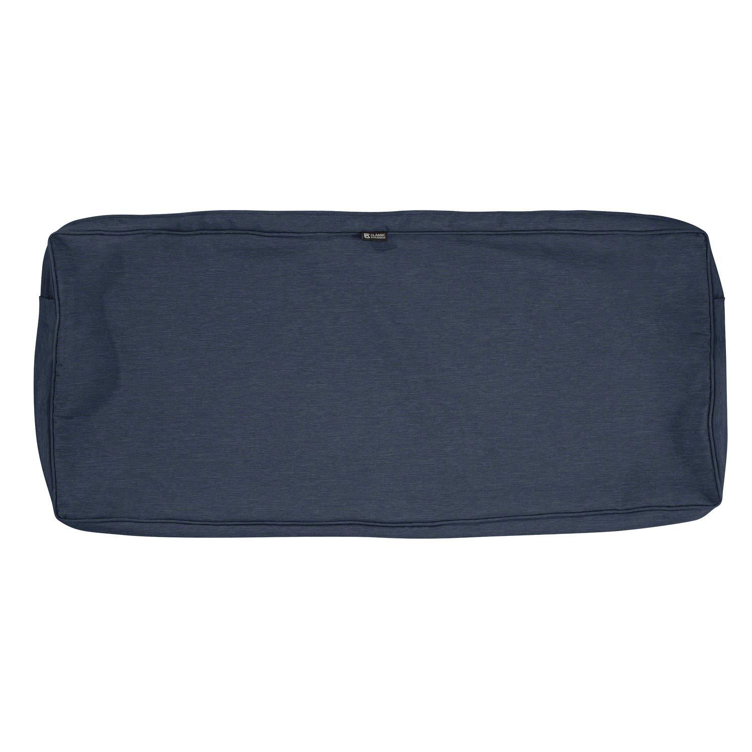 Classic Accessories Montlake FadeSafe Patio Bench/Settee Cushion Slip Cover - 3" Thick - Heavy Duty Outdoor Patio Cushion with Water Resistant Backing, Heather Indigo Blue, 54"W x 18"D x 3"T