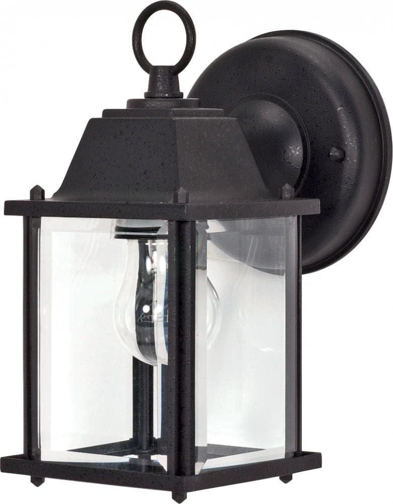 Textured Black Metal Lantern Wall Sconce - Direct Wired