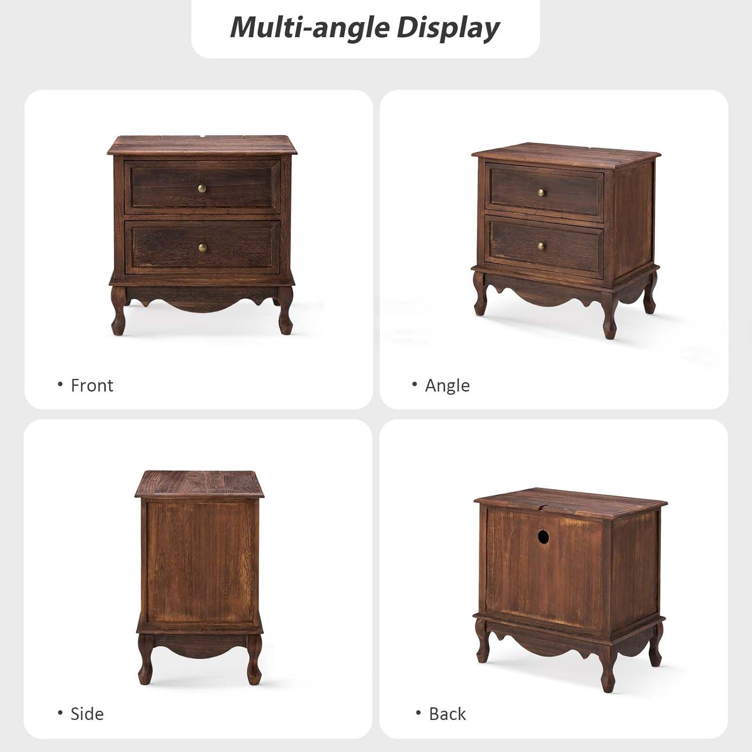 Walnut 24'' Tall 2-Drawer Nightstand Set with Charging Station