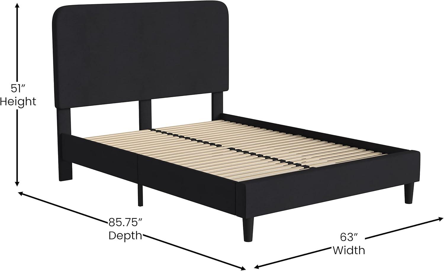 Flash Furniture Addison Charcoal Queen Fabric Upholstered Platform Bed - Headboard with Rounded Edges - No Box Spring or Foundation Needed