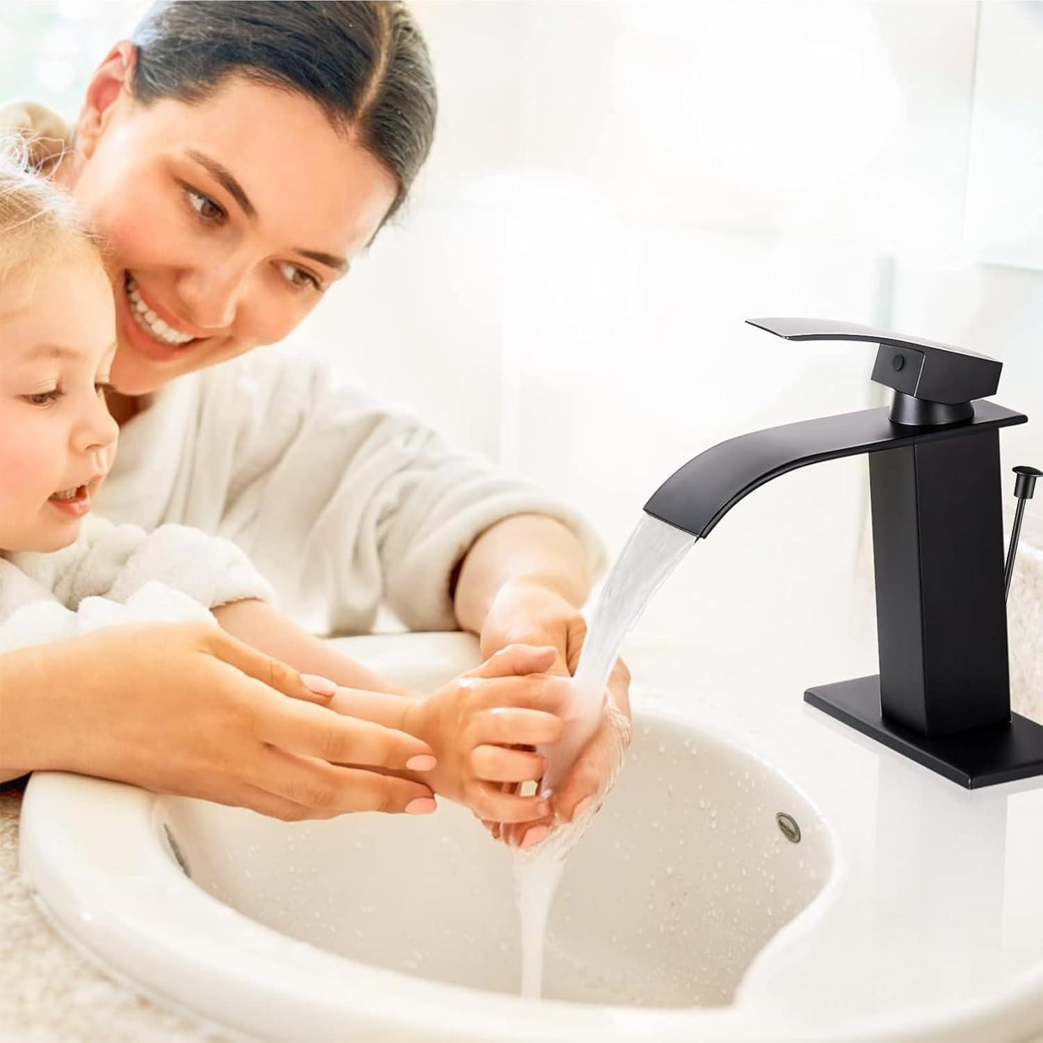 Qomolangma Vessel Sinks Waterfall Bathroom Sink Faucet, Tall Single Handle Bathroom Sink Faucets, Brushed Nickel Bathroom Faucet Suitable for 1 Hole, Staniless Steel Rv Lavatory Vanity Faucet