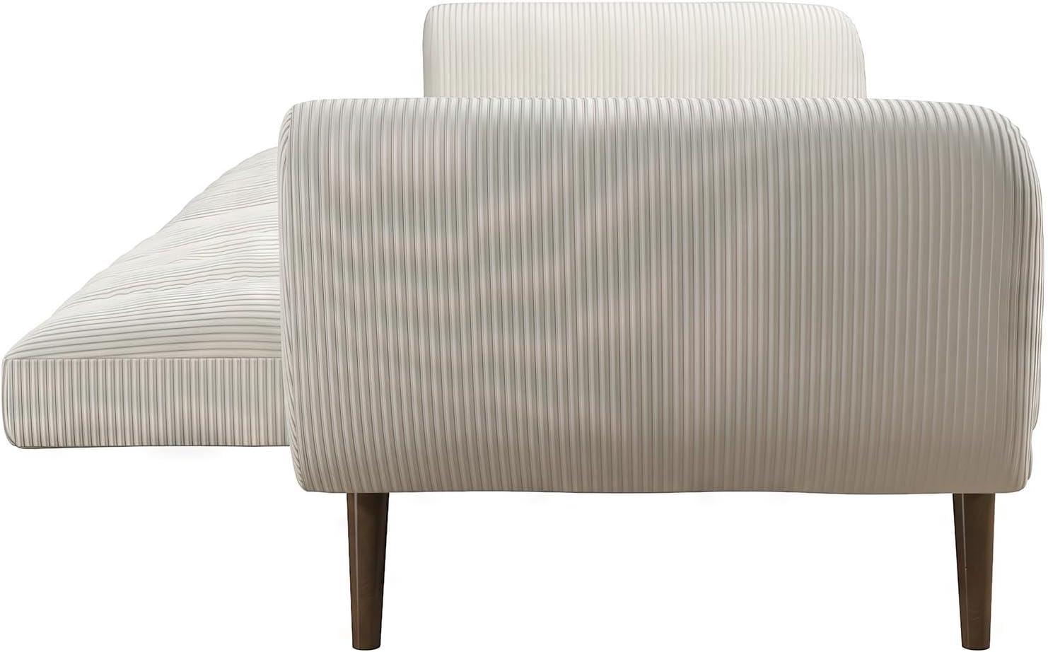 Ivory Corduroy Faux Leather Sleeper Sofa with Wood Legs