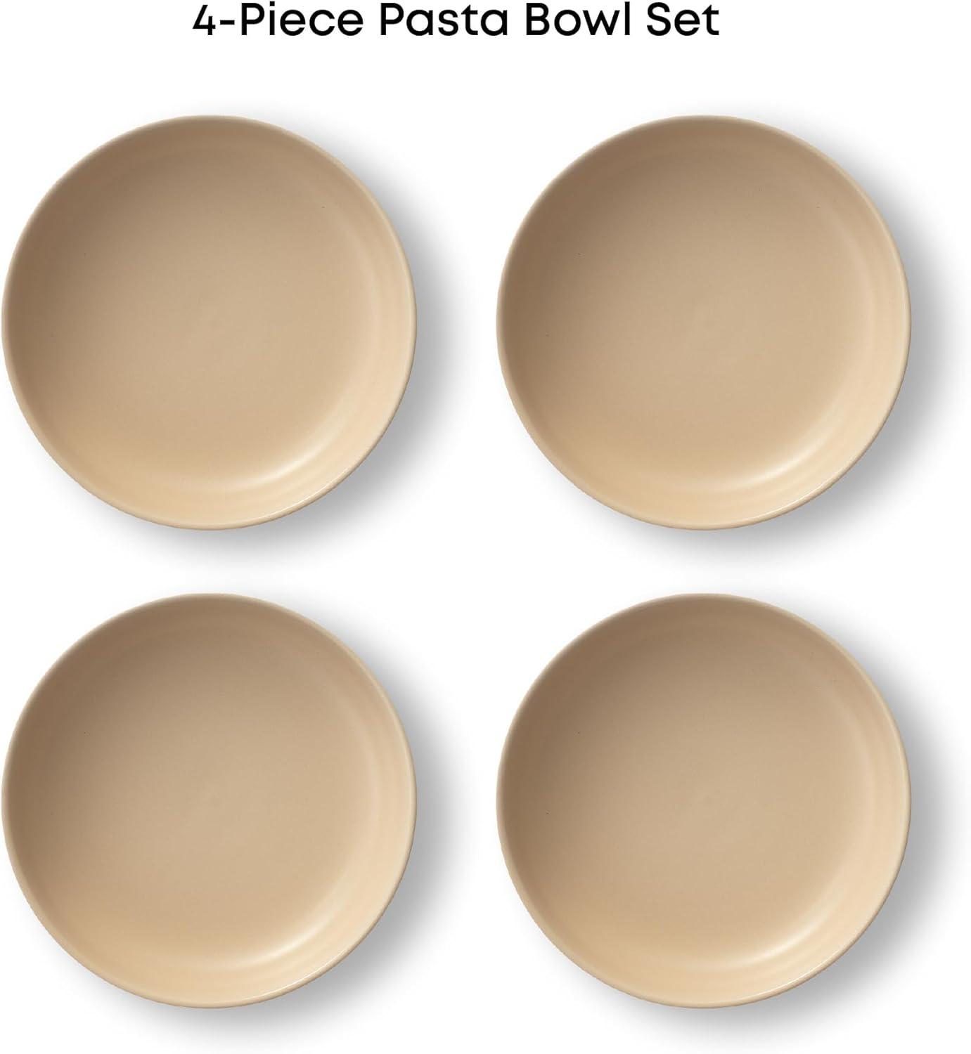 JoyJolt Mesa 4-Piece Stoneware Pasta Bowls Set – 30oz – Matte Beige