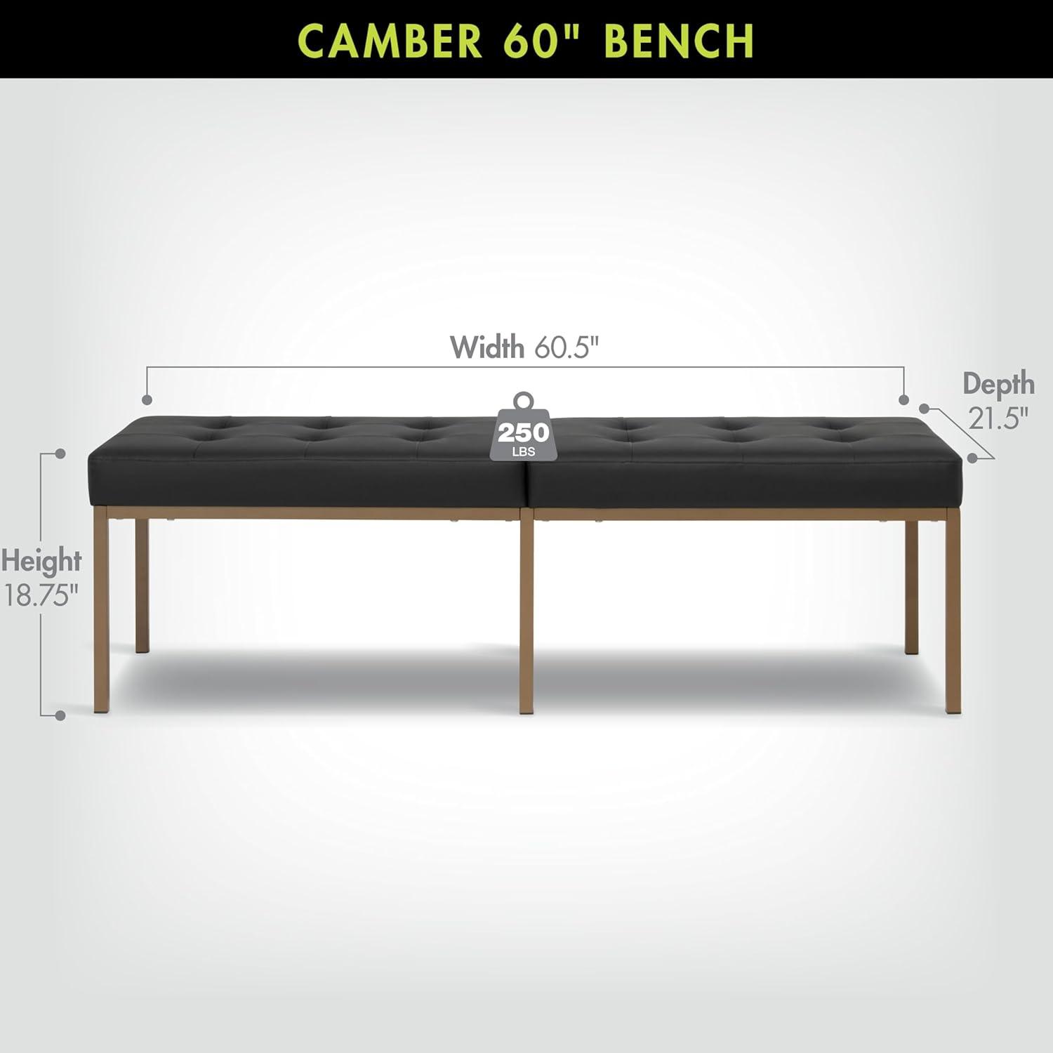 60" Wide Camber Modern Metal and Bonded Leather Bench Black/Bronze - Studio Designs Home: Elegant Tufted Seating