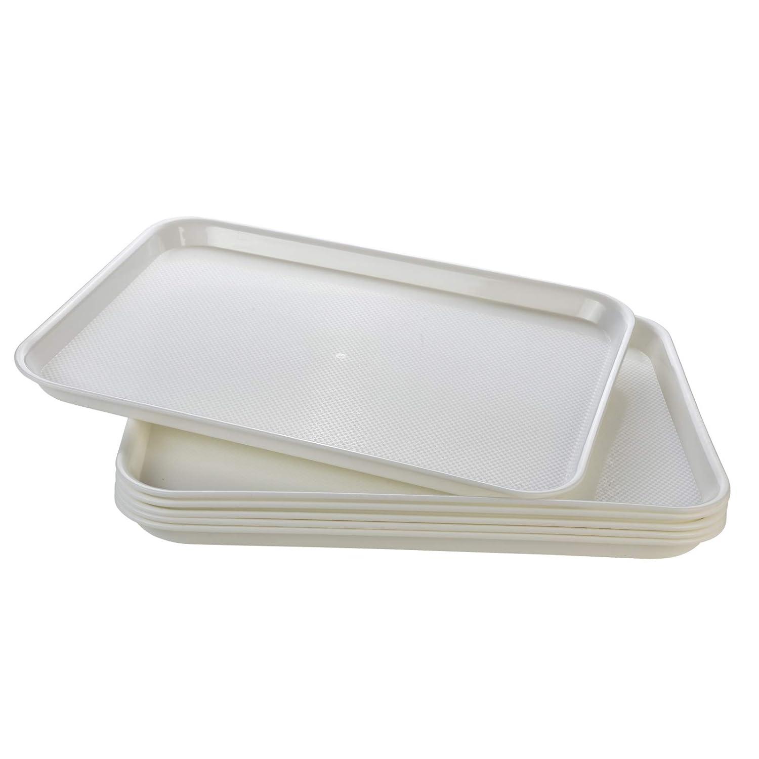 Rectangular Plastic Serving Trays,Fast Food Serving Cafeteria Trays,17"X13",Set of 6(White)