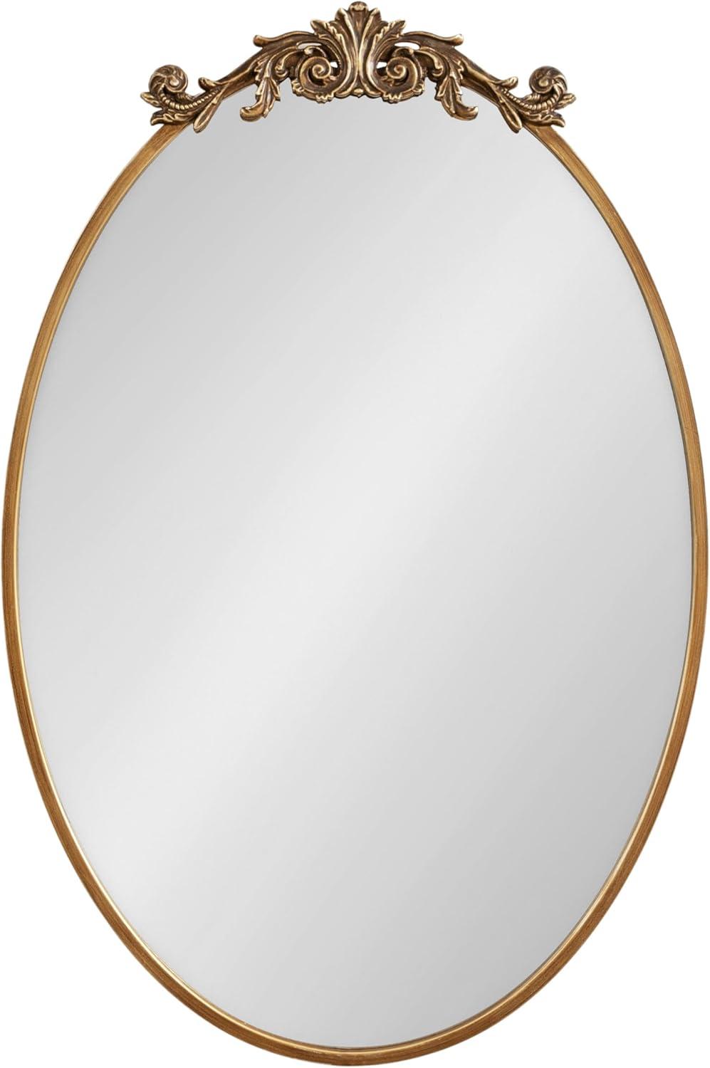 Kate & Laurel All Things Decor 24"x36" Arendahl Traditional Vertical Oval Wall Mirror Antique Gold: Ornate, No Assembly Required